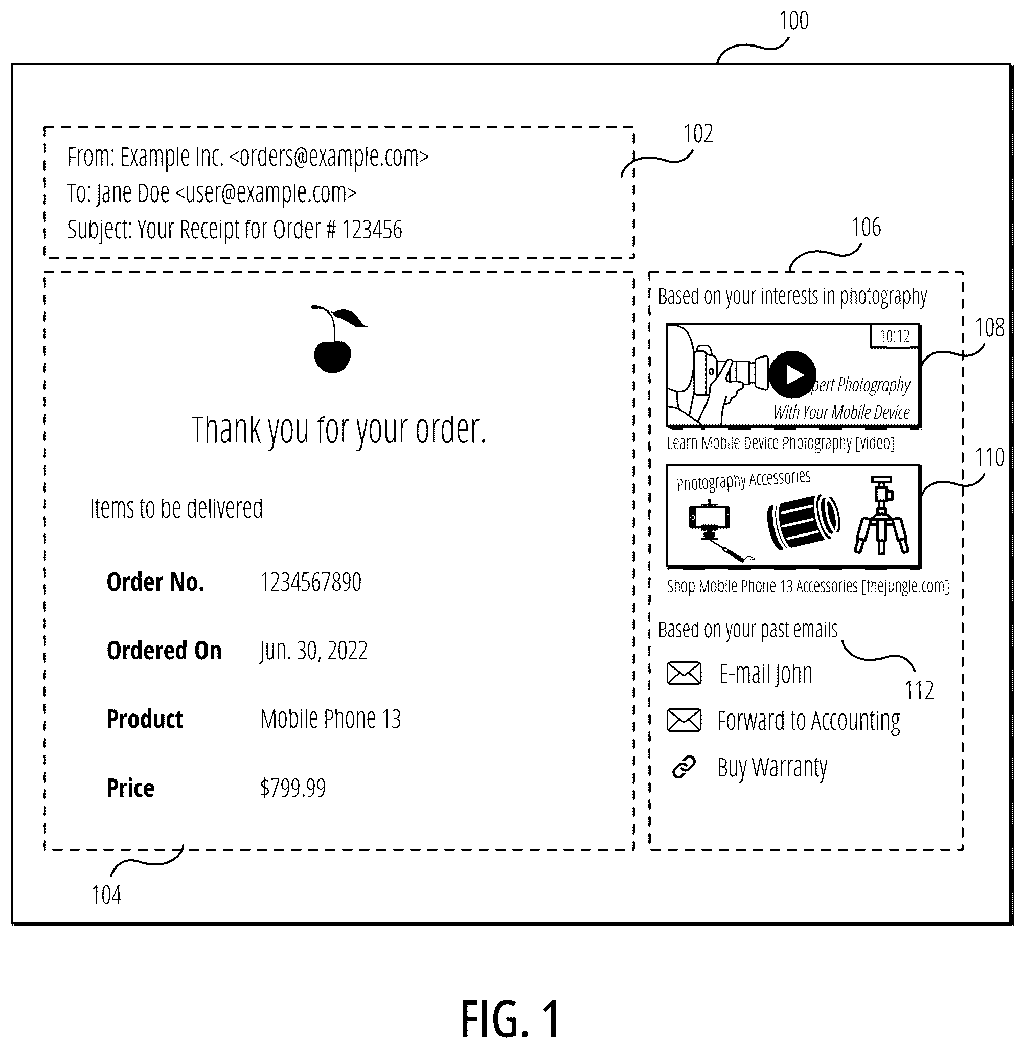 Patent US12309108 — Method and system for supplementing messages with contextual content — Figure 1