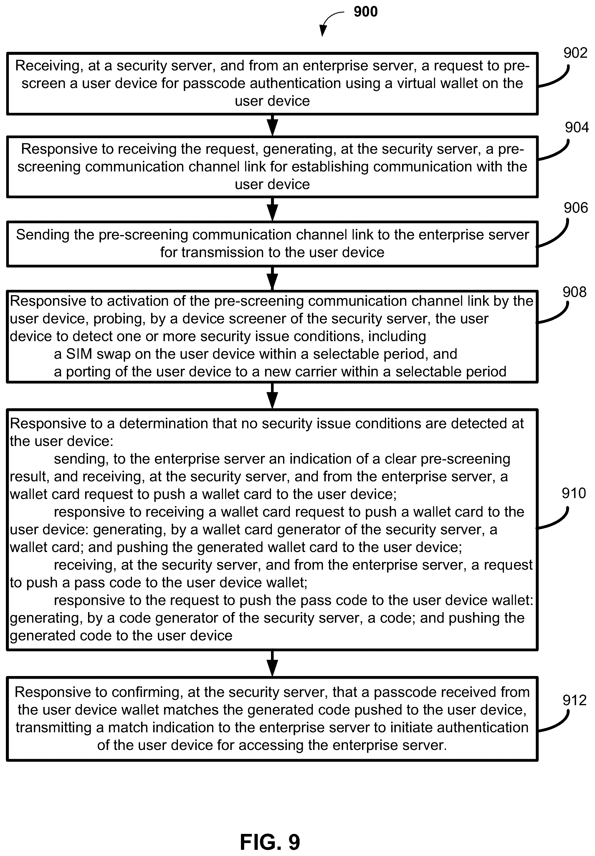 Patent US12309139 Figure 8 – Passcode authentication using a wallet card