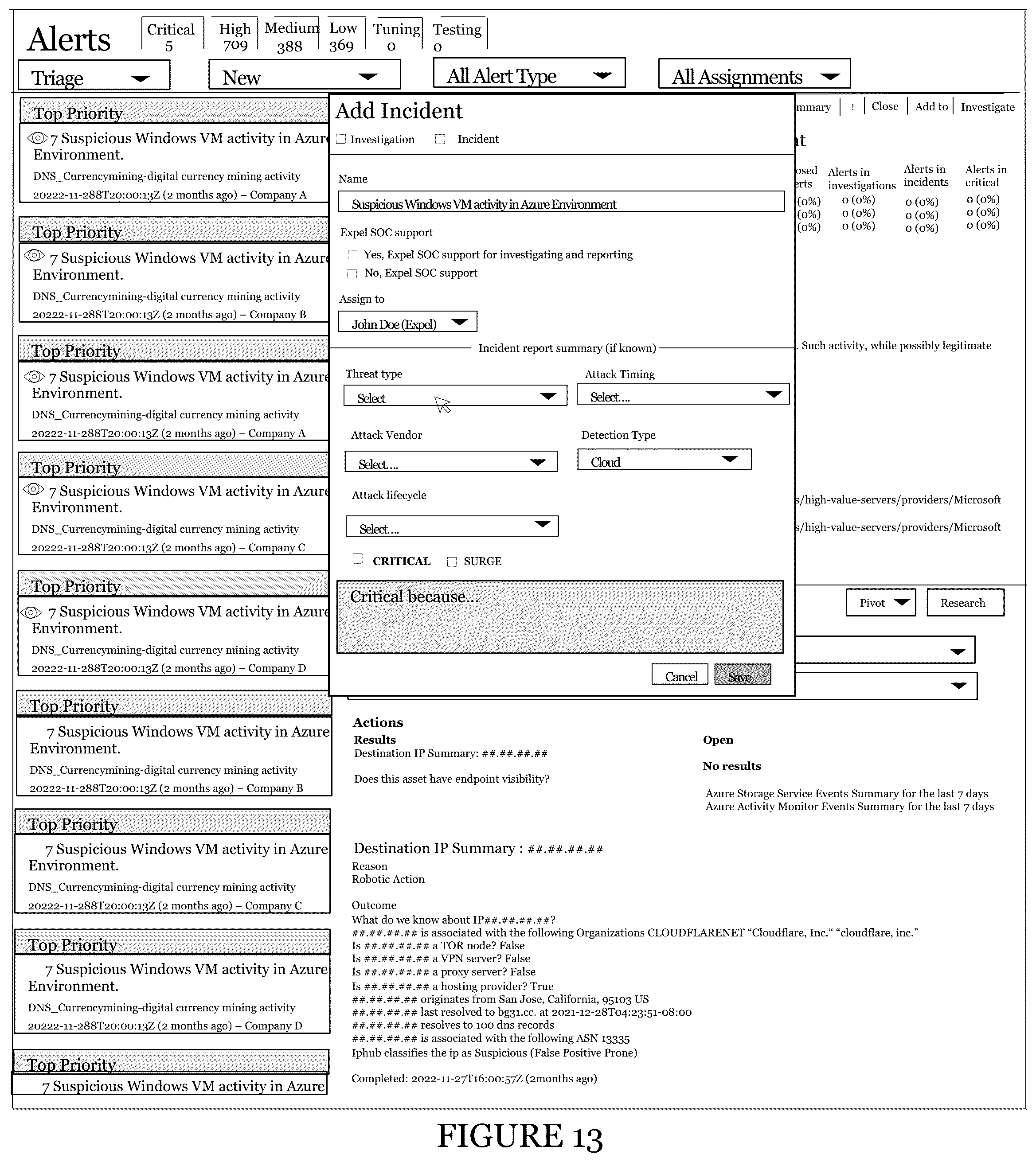 Patent US12309193 Figure 13 – Systems and methods for accelerated remediations of cybersecurity alerts and cybersecurity events in a cybersecurity event detection and response platform