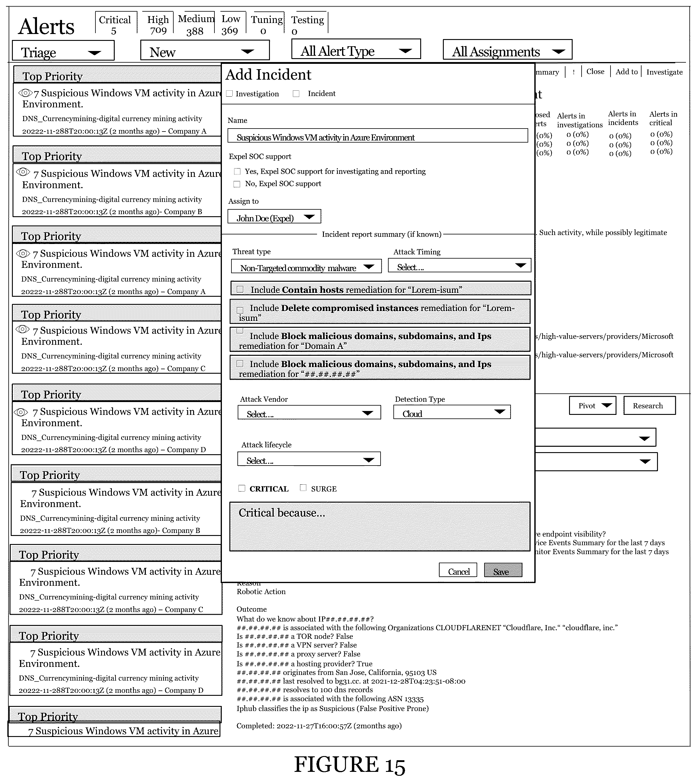 Patent US12309193 Figure 15 – Systems and methods for accelerated remediations of cybersecurity alerts and cybersecurity events in a cybersecurity event detection and response platform