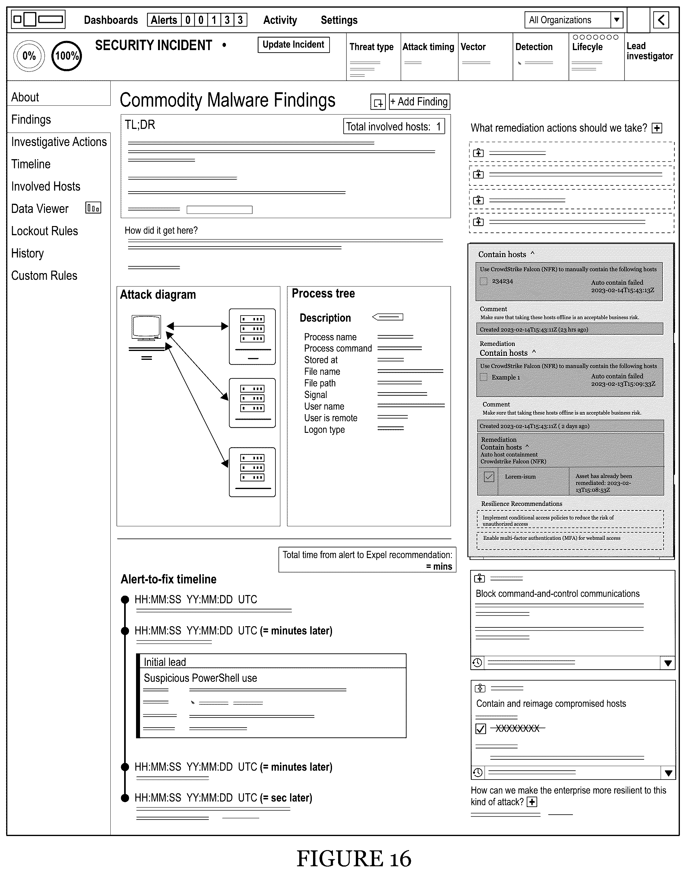Patent US12309193 Figure 16 – Systems and methods for accelerated remediations of cybersecurity alerts and cybersecurity events in a cybersecurity event detection and response platform