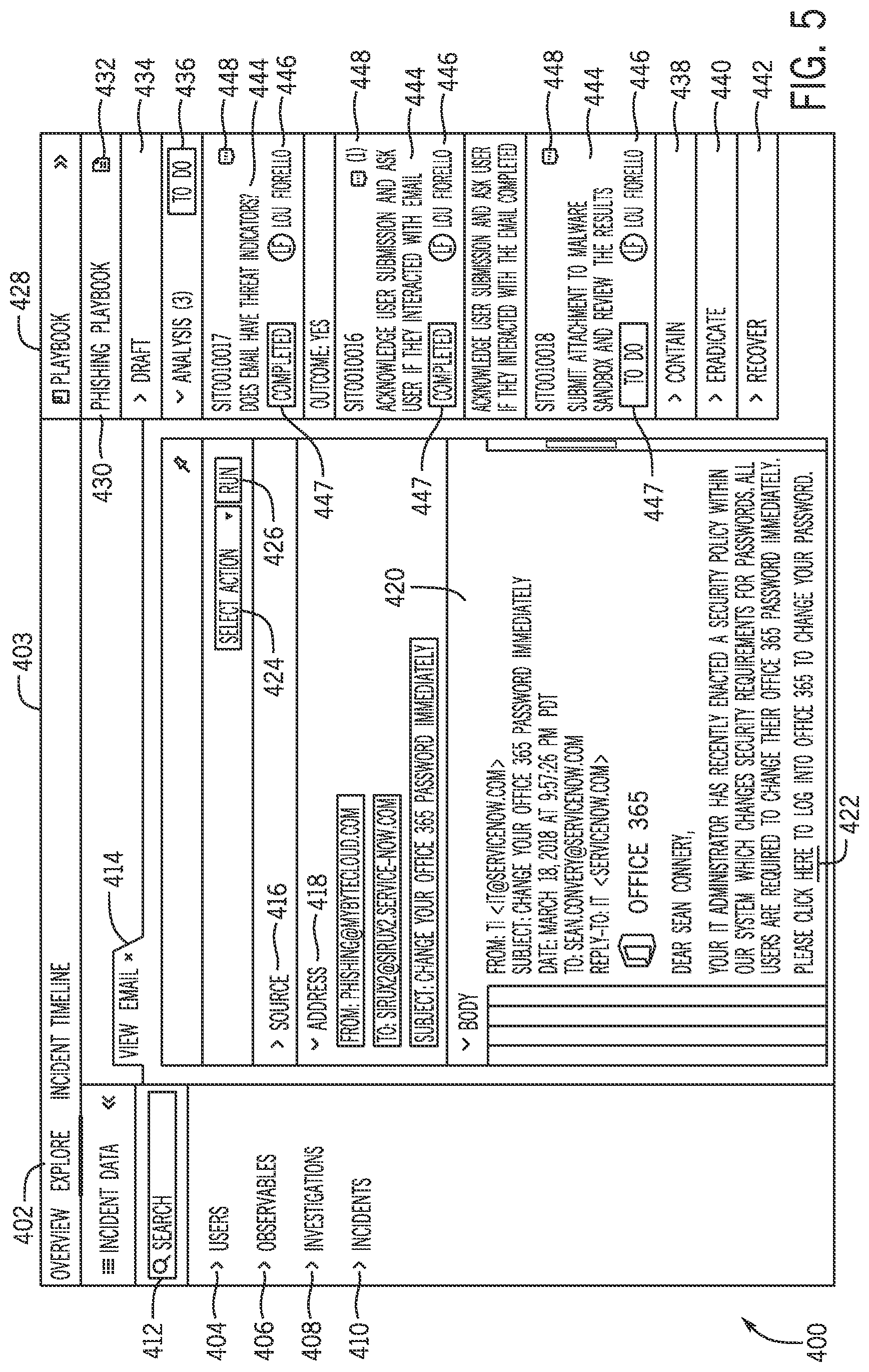 Patent US12309199 Figure 5 – Phishing attempt search interface
