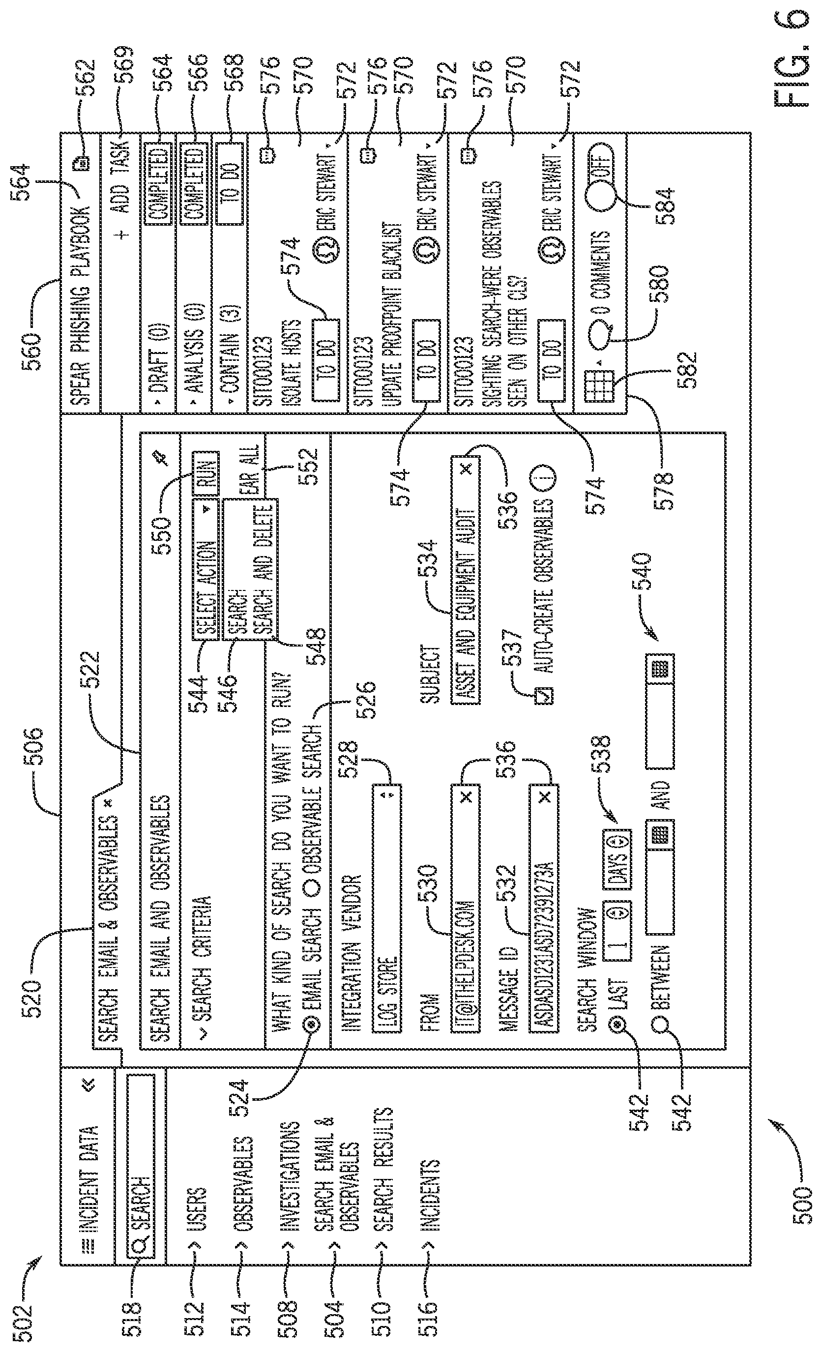 Patent US12309199 Figure 6 – Phishing attempt search interface