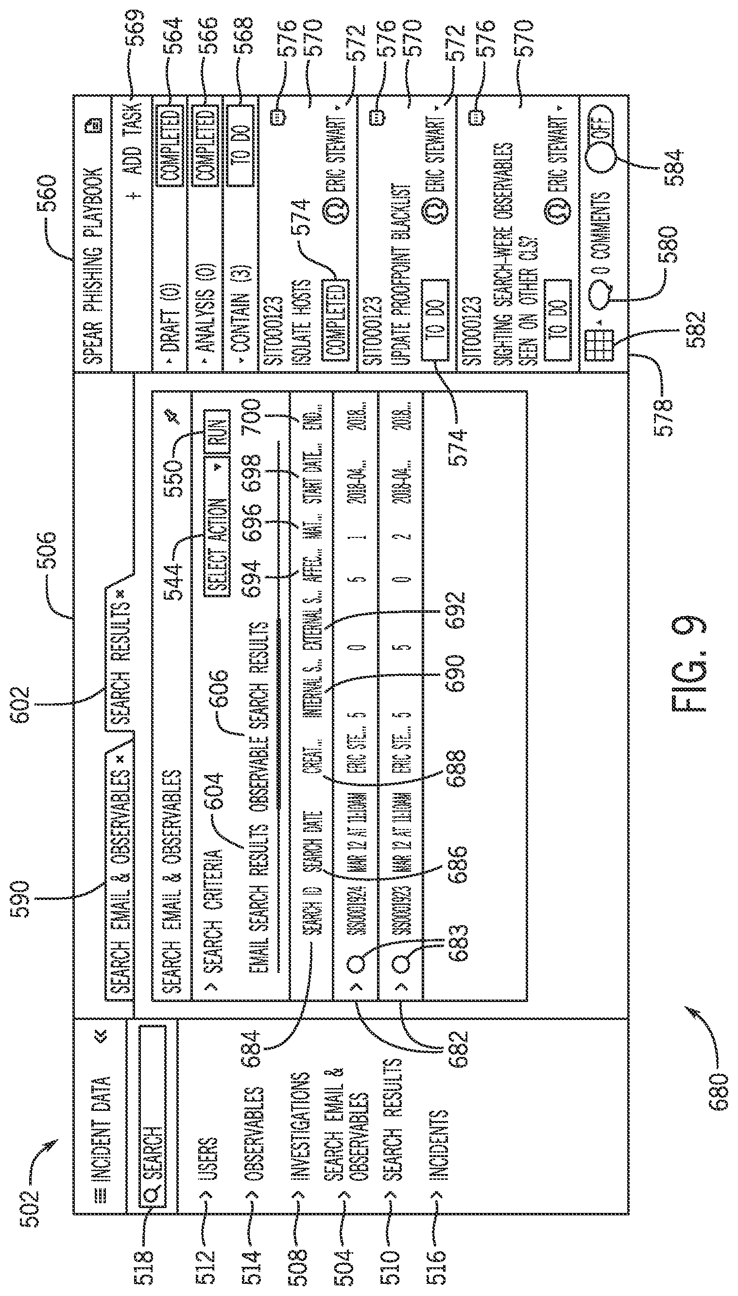 Patent US12309199 Figure 9 – Phishing attempt search interface