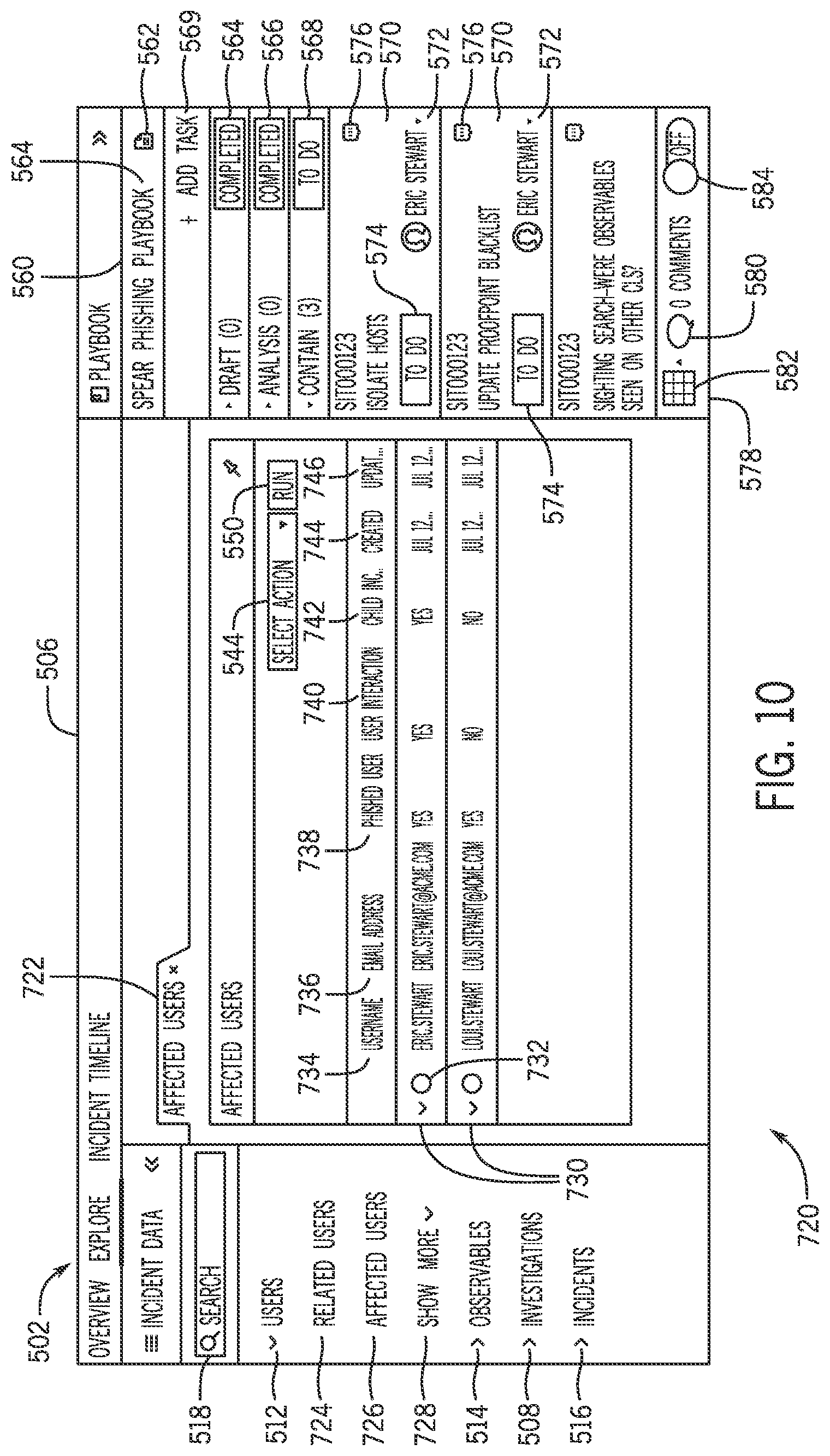 Patent US12309199 Figure 10 – Phishing attempt search interface