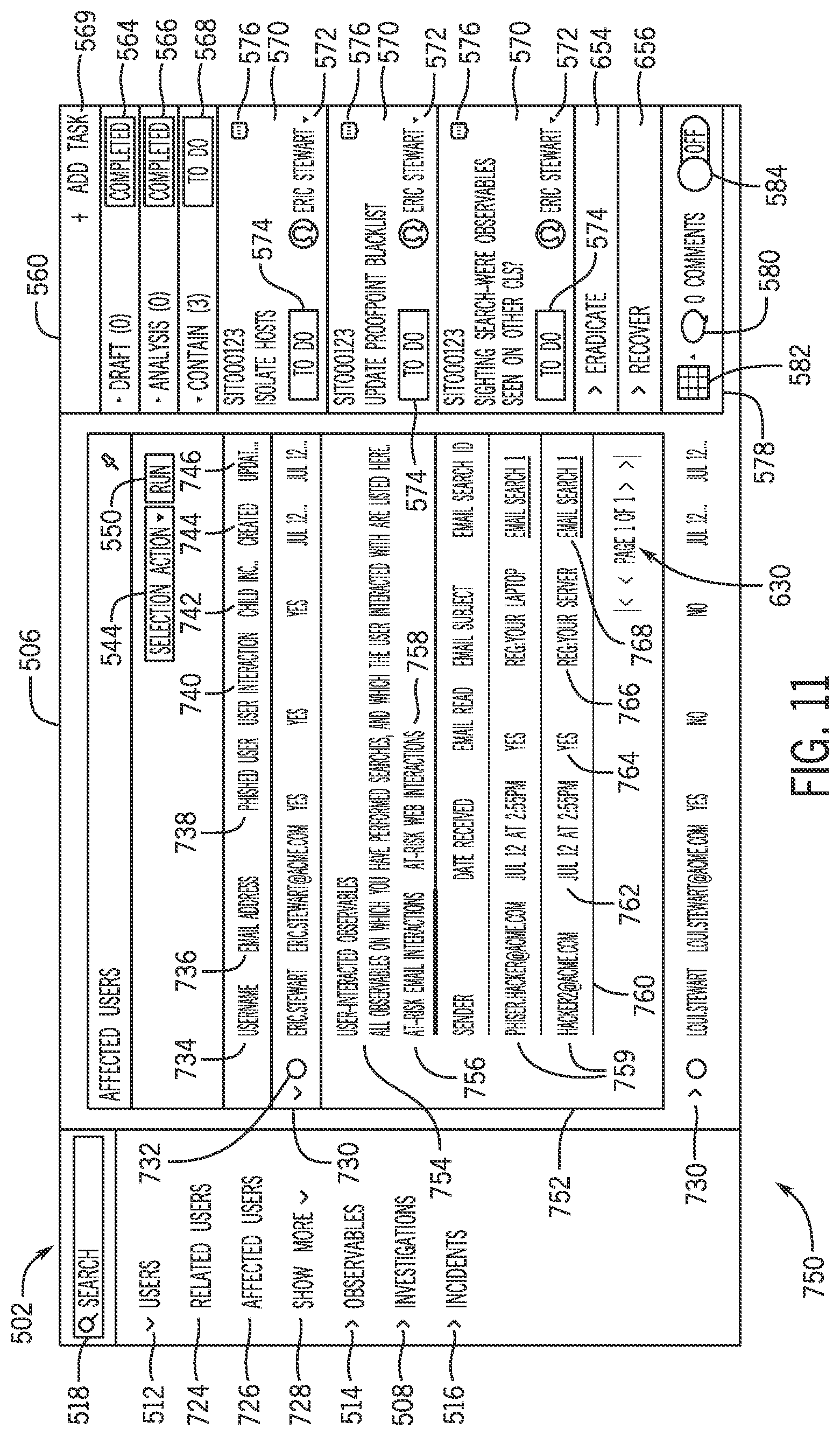 Patent US12309199 Figure 11 – Phishing attempt search interface