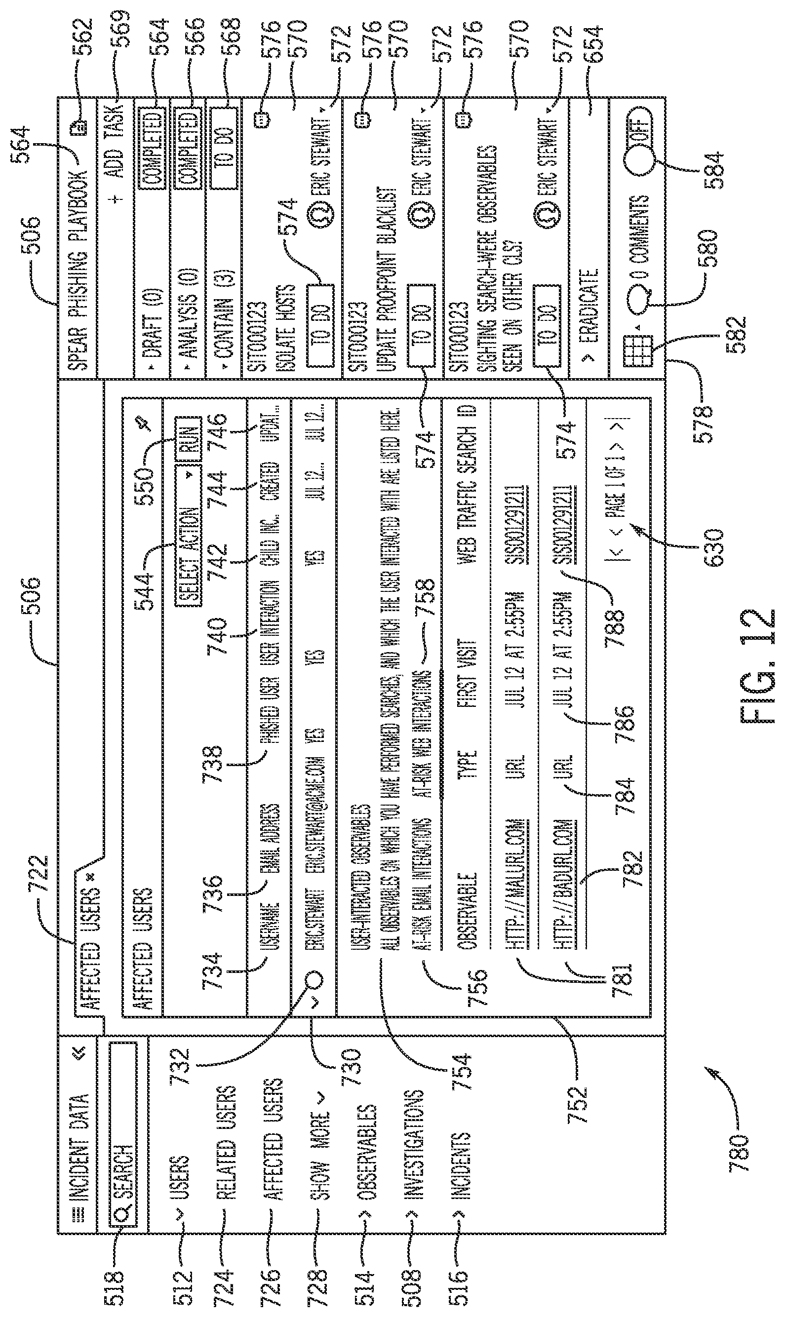 Patent US12309199 Figure 12 – Phishing attempt search interface