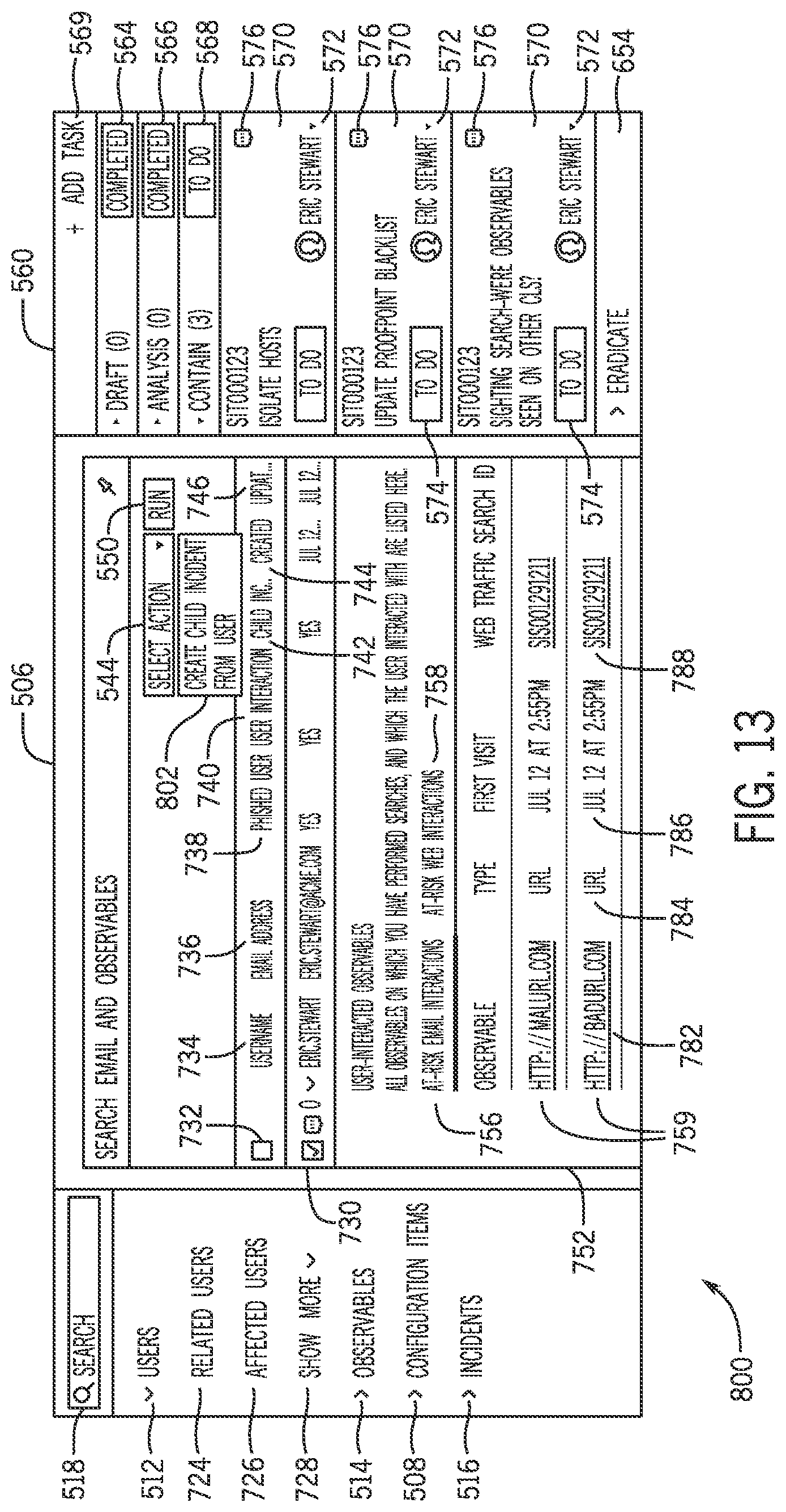 Patent US12309199 Figure 13 – Phishing attempt search interface