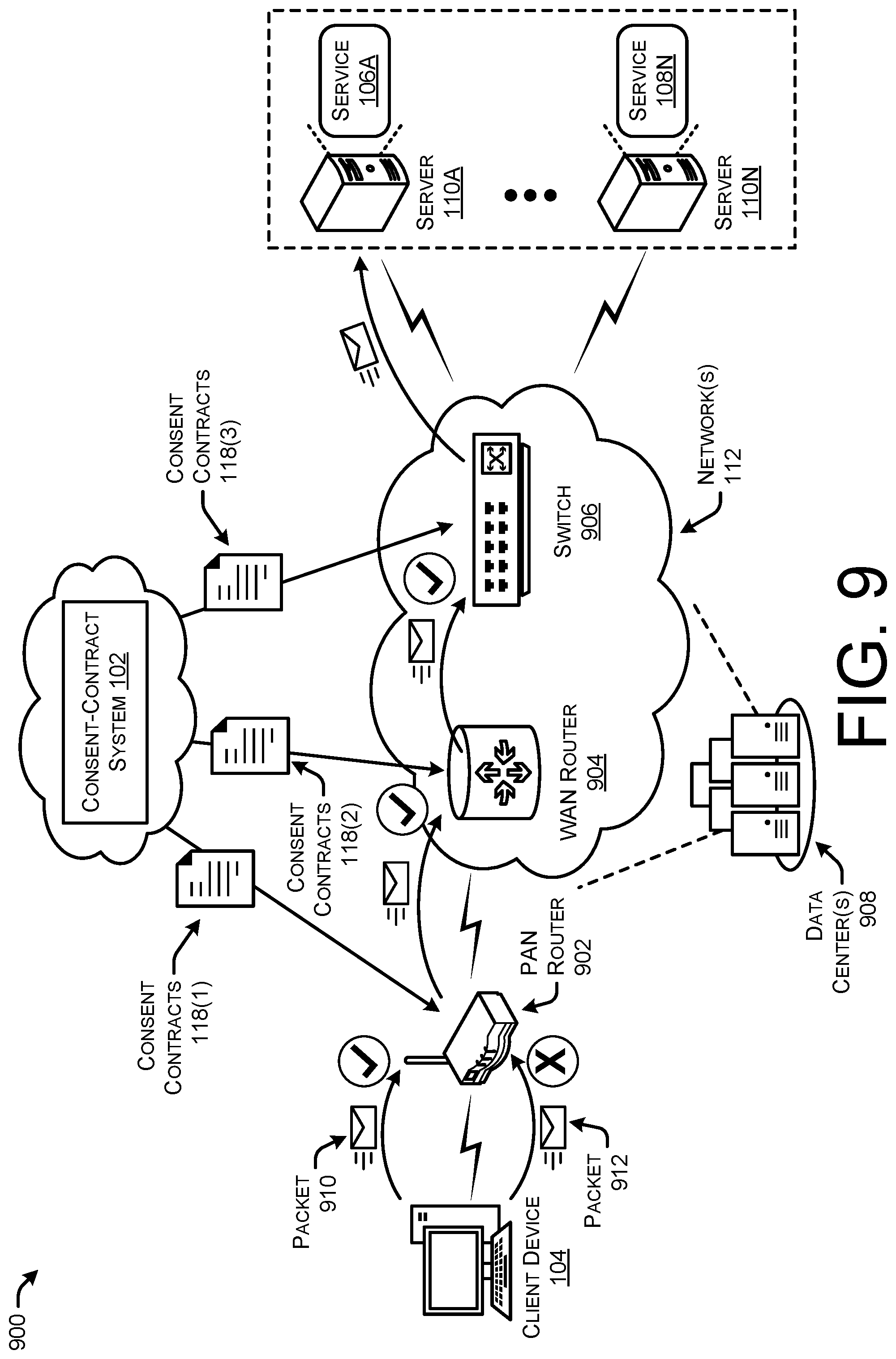 Patent US12309268 Figure 11 – Indicating network-based consent contracts using packet-level data