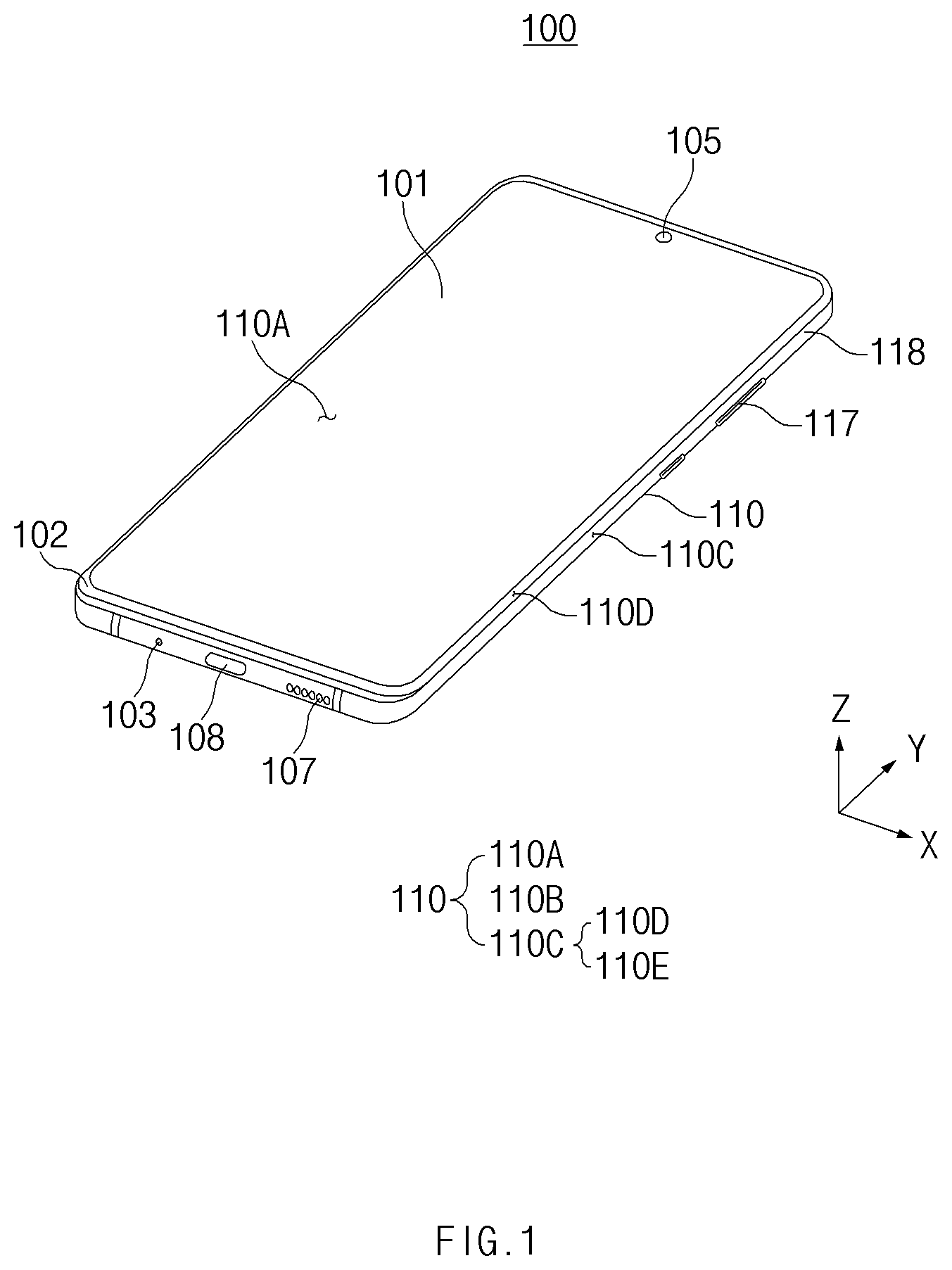 Patent US12309305 Figure 1 – Electronic device including waterproof structure