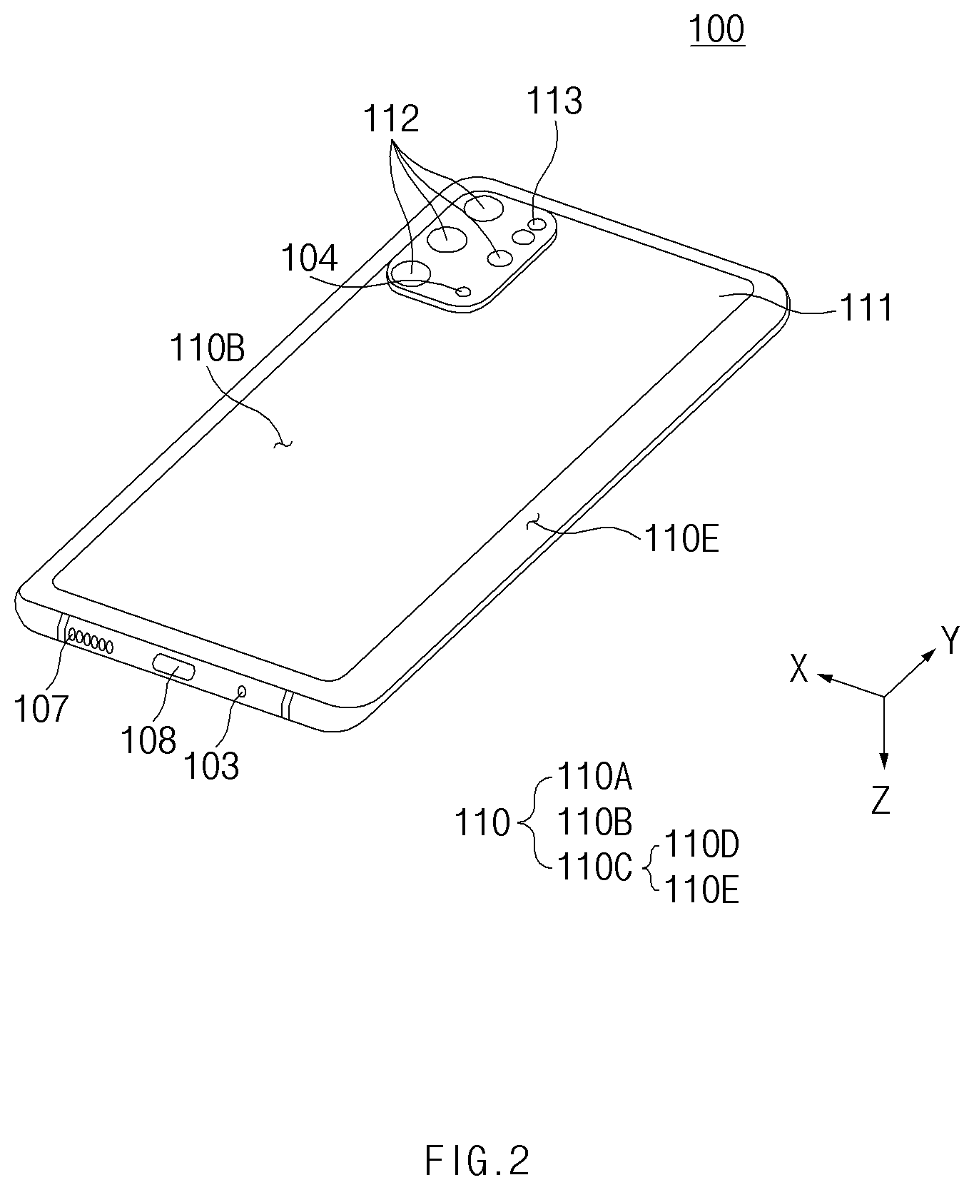 Patent US12309305 Figure 2 – Electronic device including waterproof structure