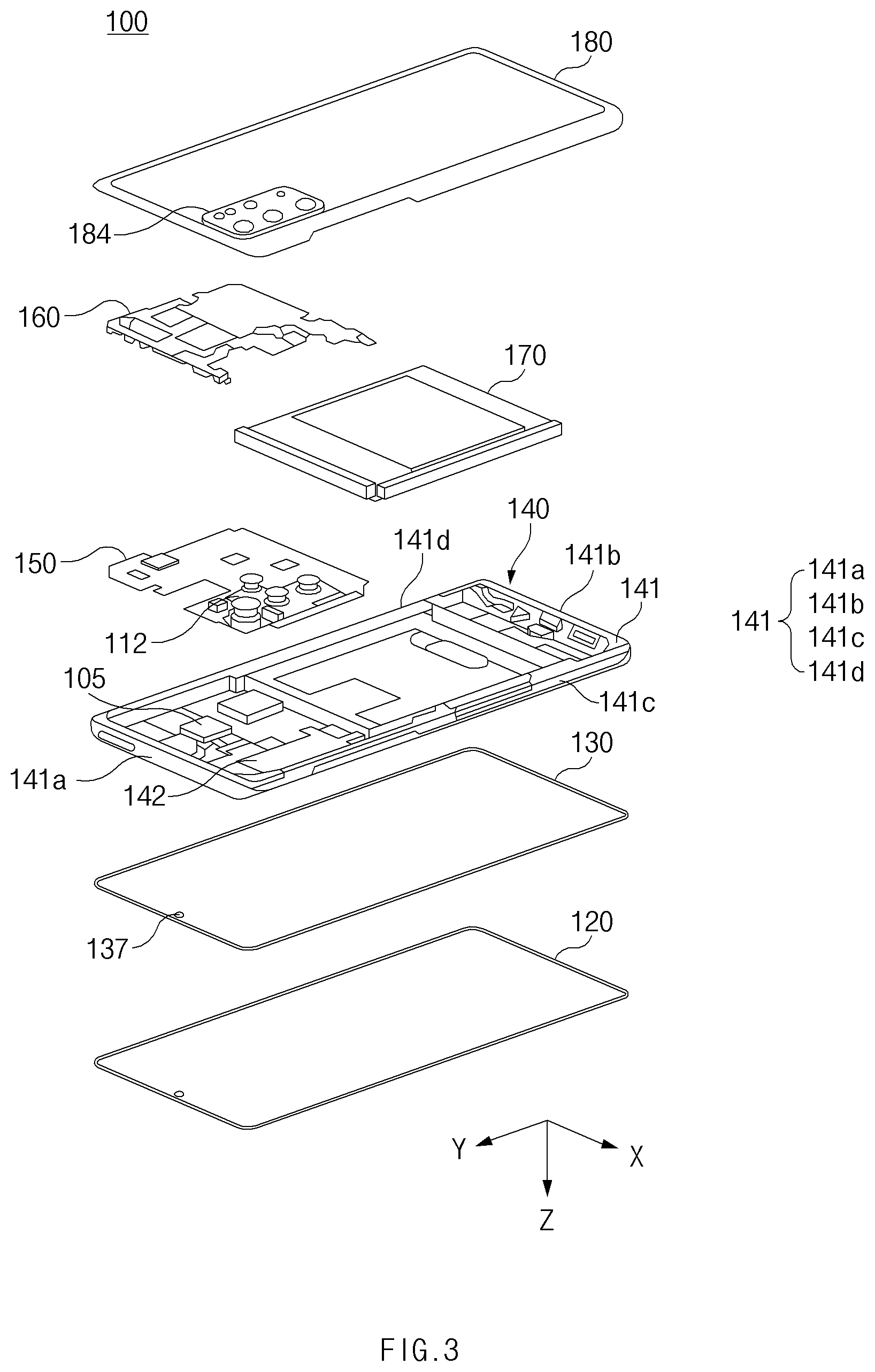 Patent US12309305 Figure 3 – Electronic device including waterproof structure