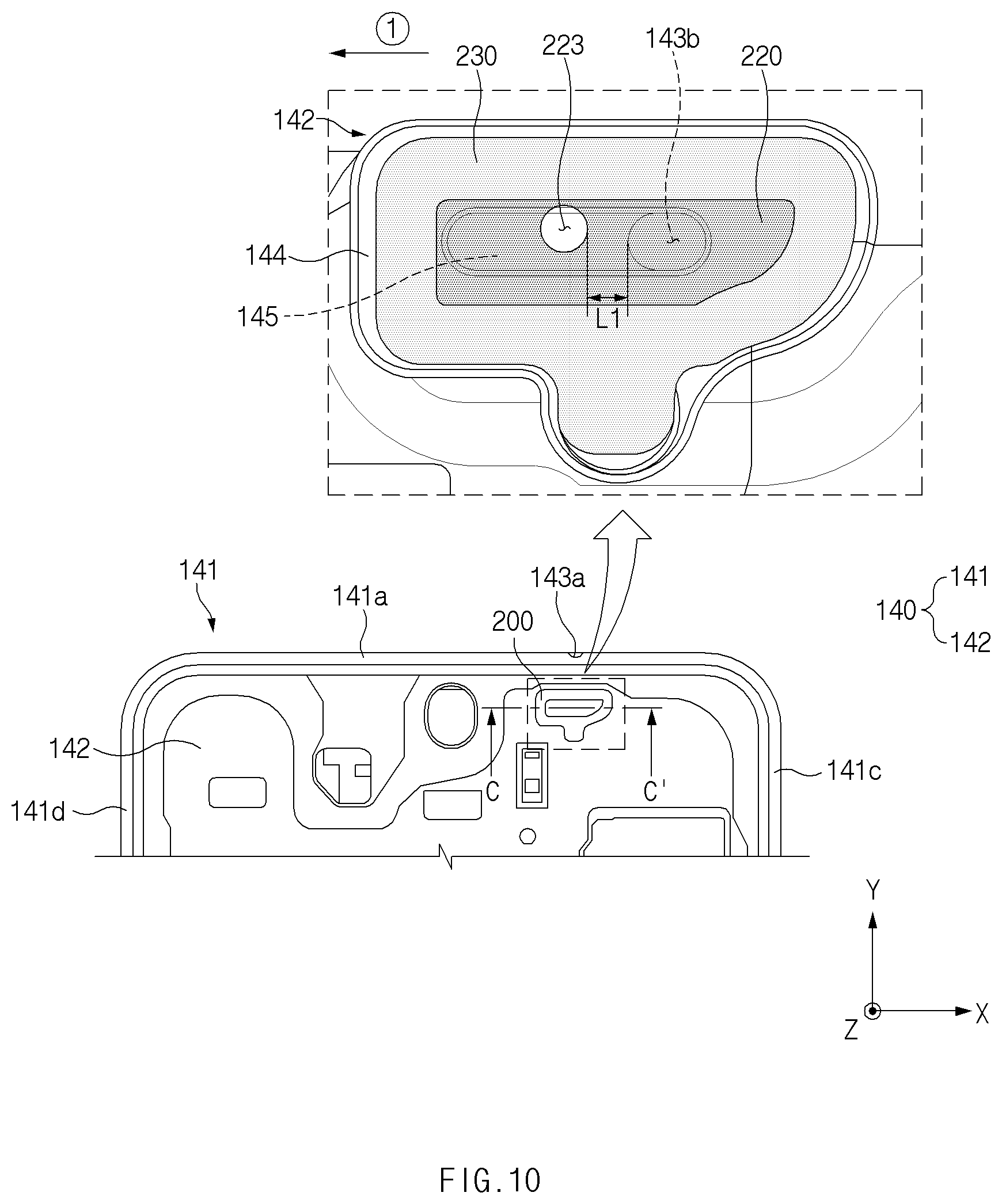 Patent US12309305 Figure 10 – Electronic device including waterproof structure