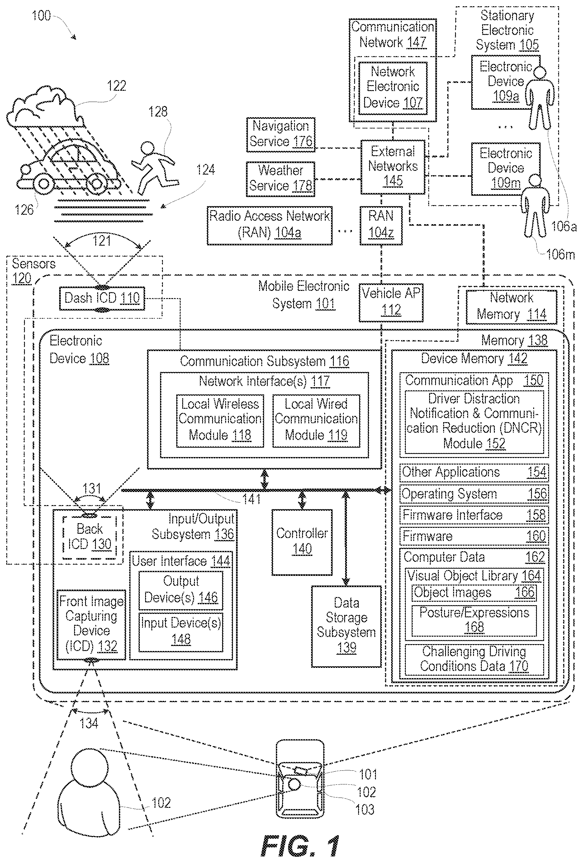 Patent US12309310 Figure 1 – Reducing distractions caused by a communication session with a remote device that is used during driving