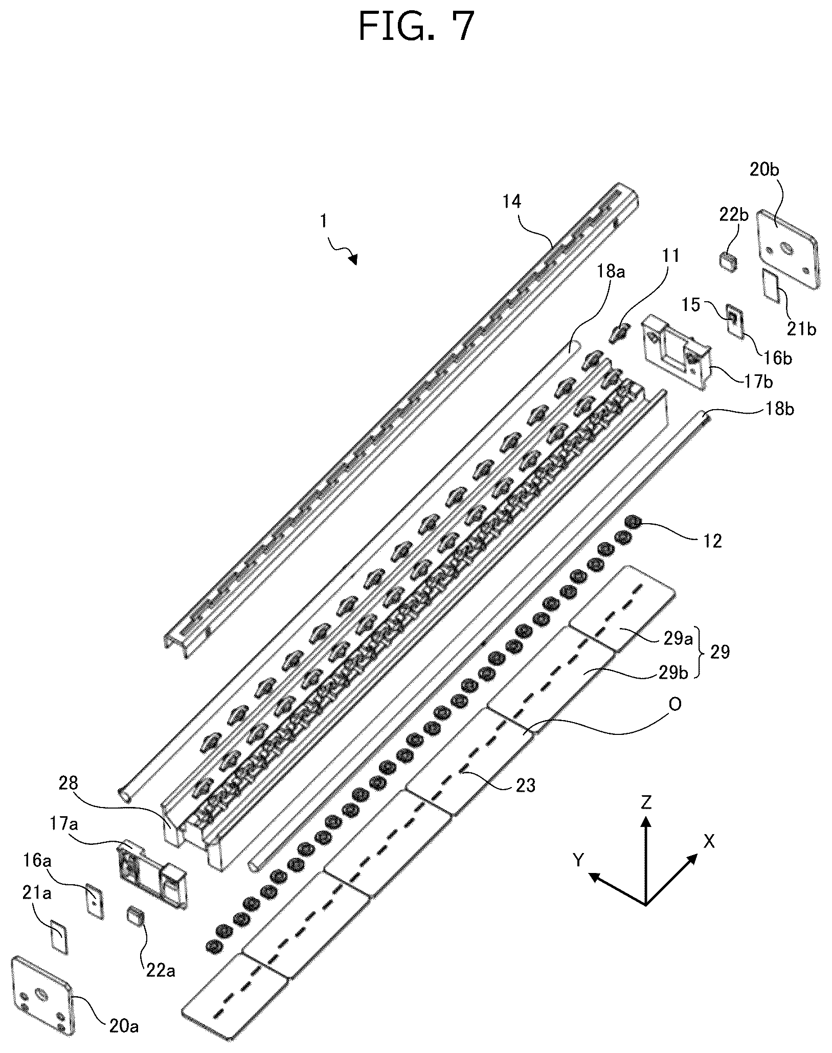 Patent US12309334 Figure 7 – Image-reading device comprising a plurality of optical components arranged along the scanning direction and housing components arranged to have a first clearance therebetween, board components arranged to have a second clearance therebetween and the first clearance and the second clearance are arranged to be staggered in the scanning direction