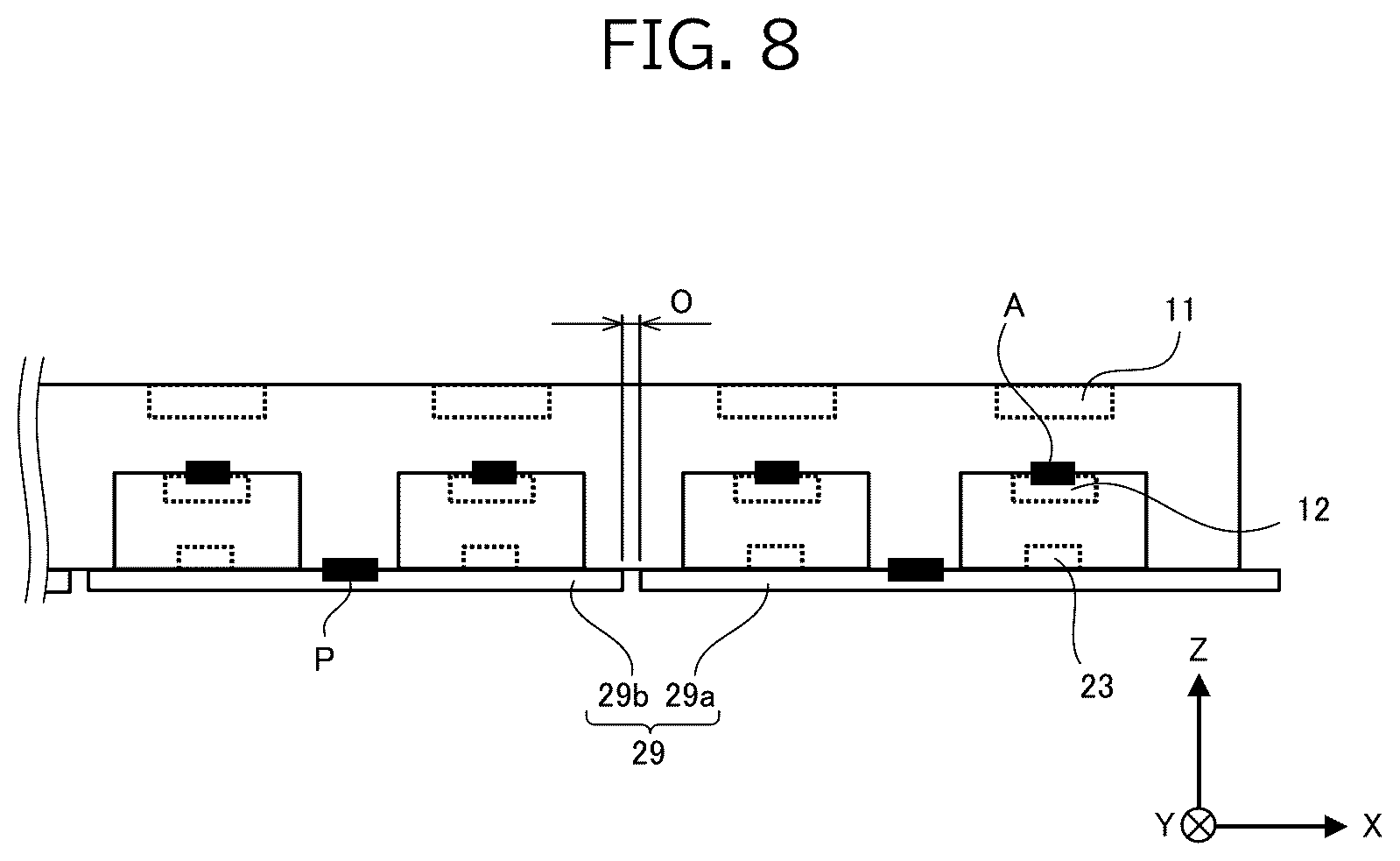 Patent US12309334 Figure 8 – Image-reading device comprising a plurality of optical components arranged along the scanning direction and housing components arranged to have a first clearance therebetween, board components arranged to have a second clearance therebetween and the first clearance and the second clearance are arranged to be staggered in the scanning direction