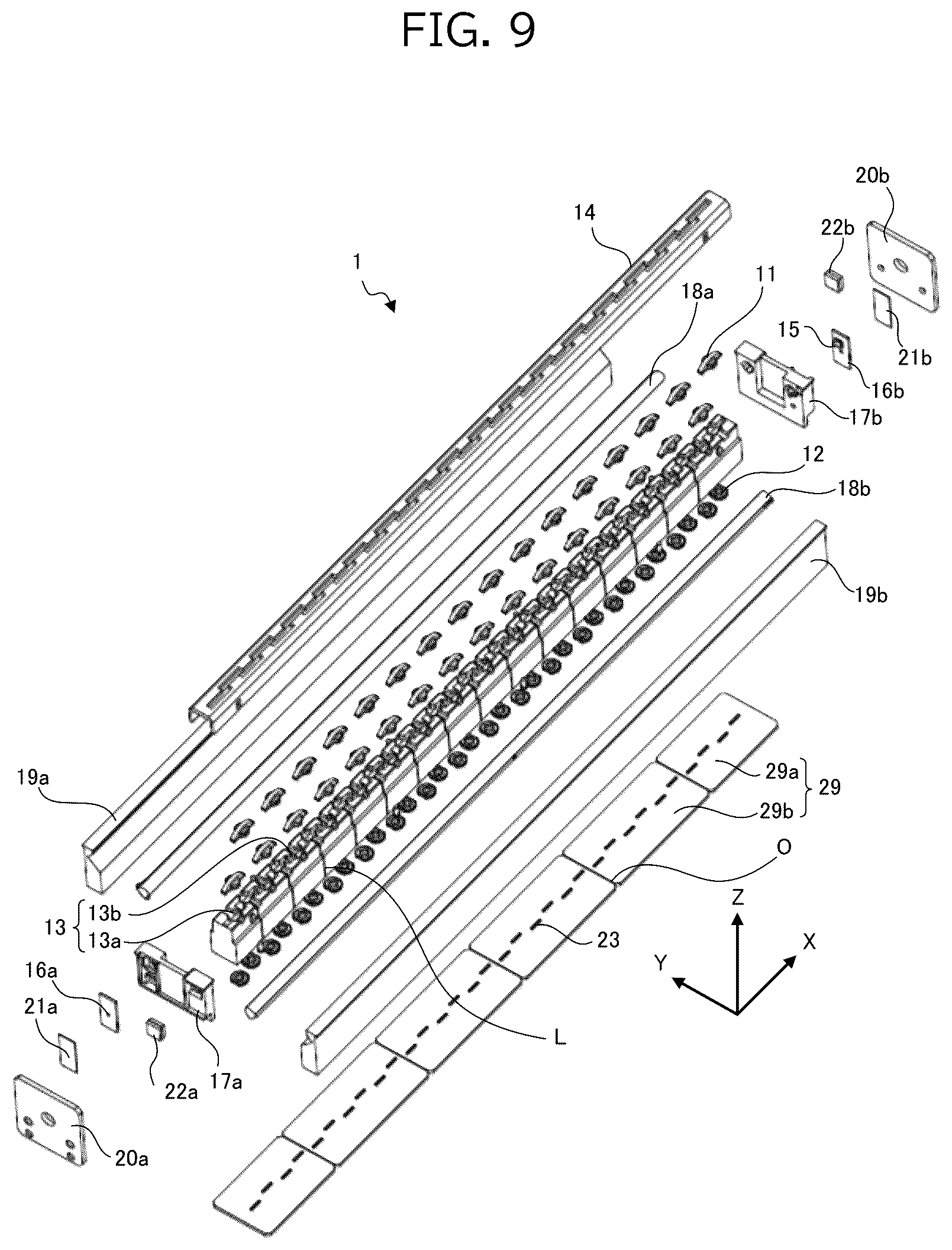 Patent US12309334 Figure 9 – Image-reading device comprising a plurality of optical components arranged along the scanning direction and housing components arranged to have a first clearance therebetween, board components arranged to have a second clearance therebetween and the first clearance and the second clearance are arranged to be staggered in the scanning direction