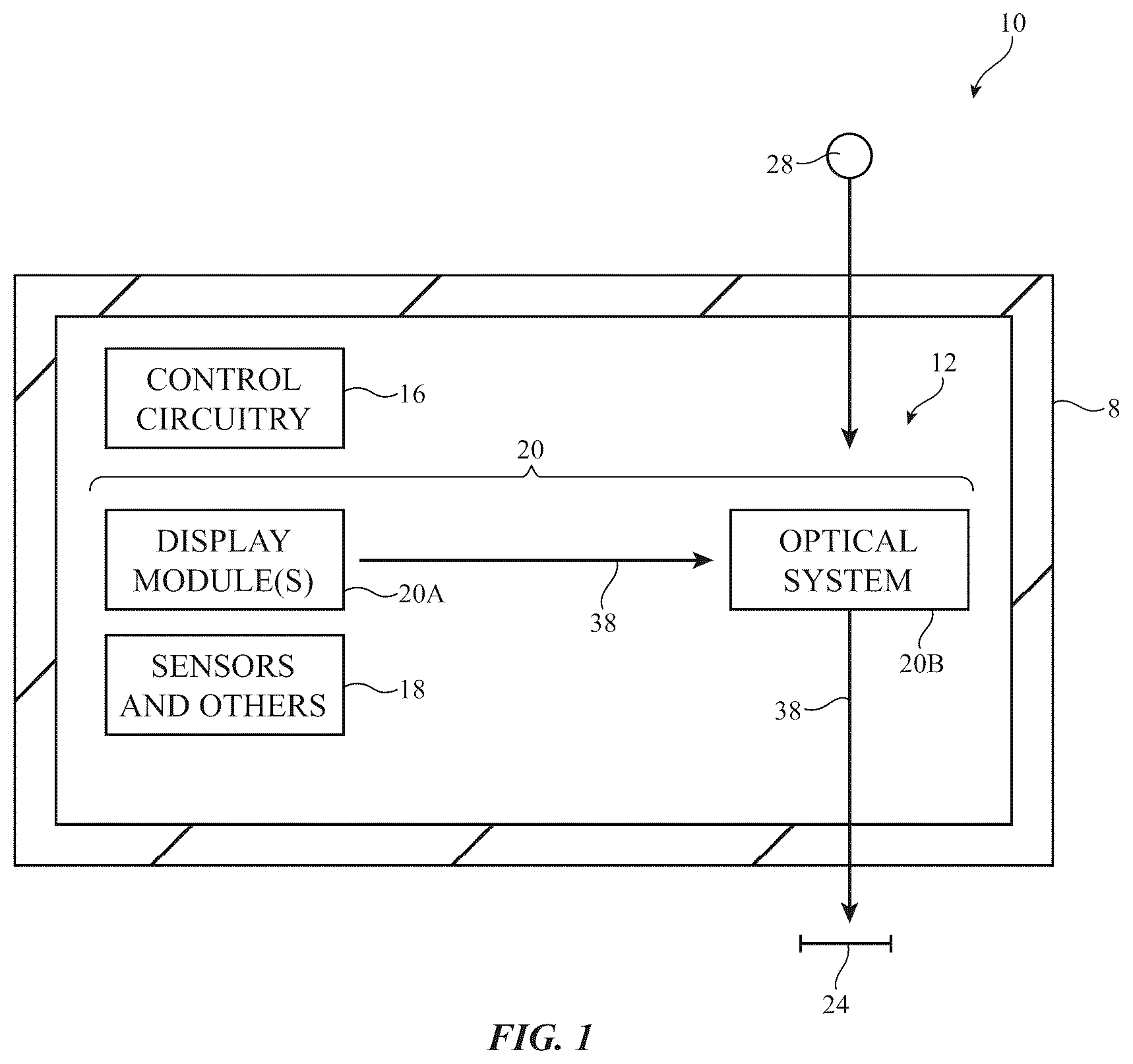 Patent US12309344 Figure 1 – Electronic device that displays virtual objects at different apparent depths