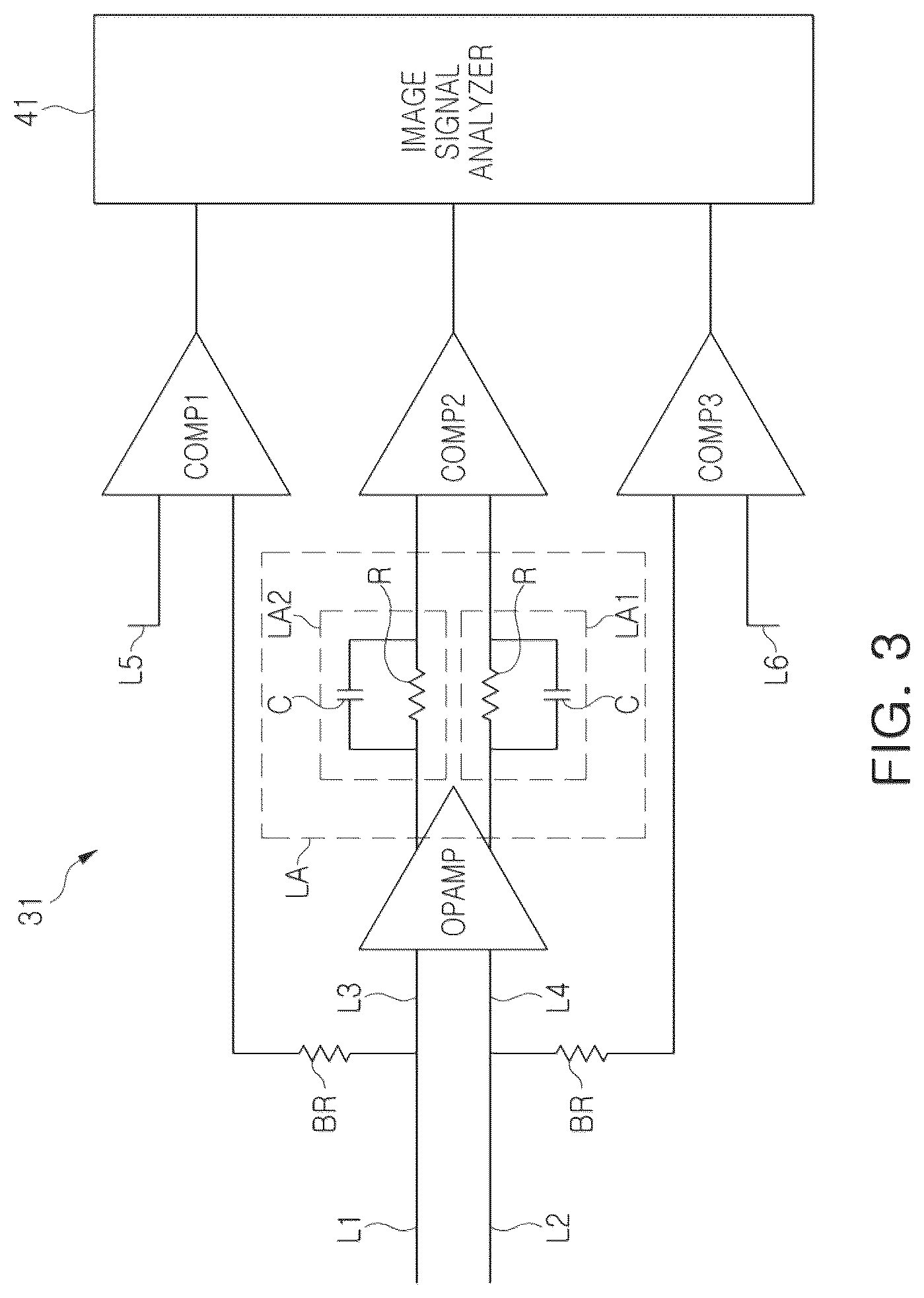 Patent US12309353 Figure 2 – Image sensor test system including operational amplifier and low-frequency attenuator