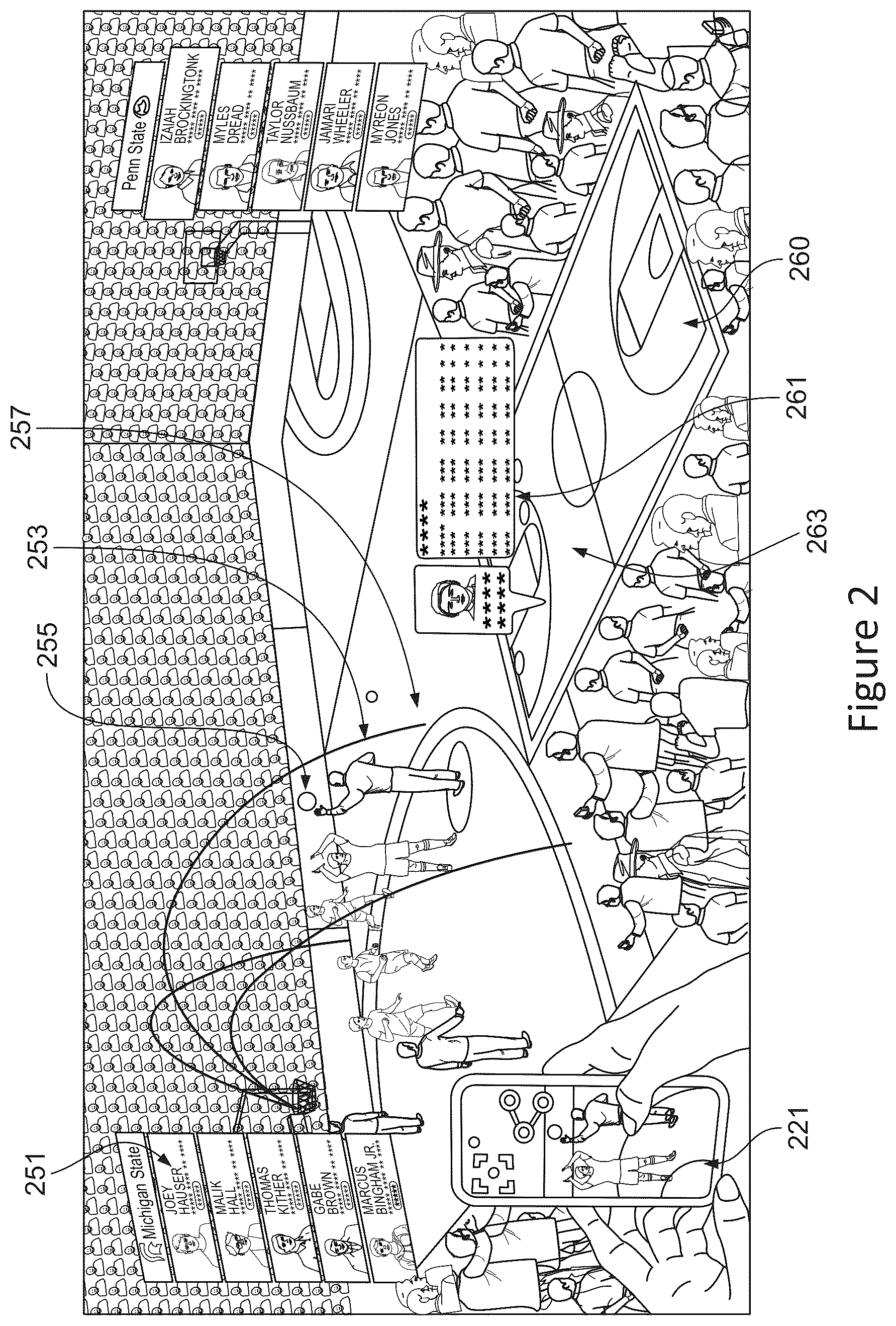 Patent US12309449 Figure 2 – Augmented reality system for viewing an event with multiple coordinate systems and automatically generated model