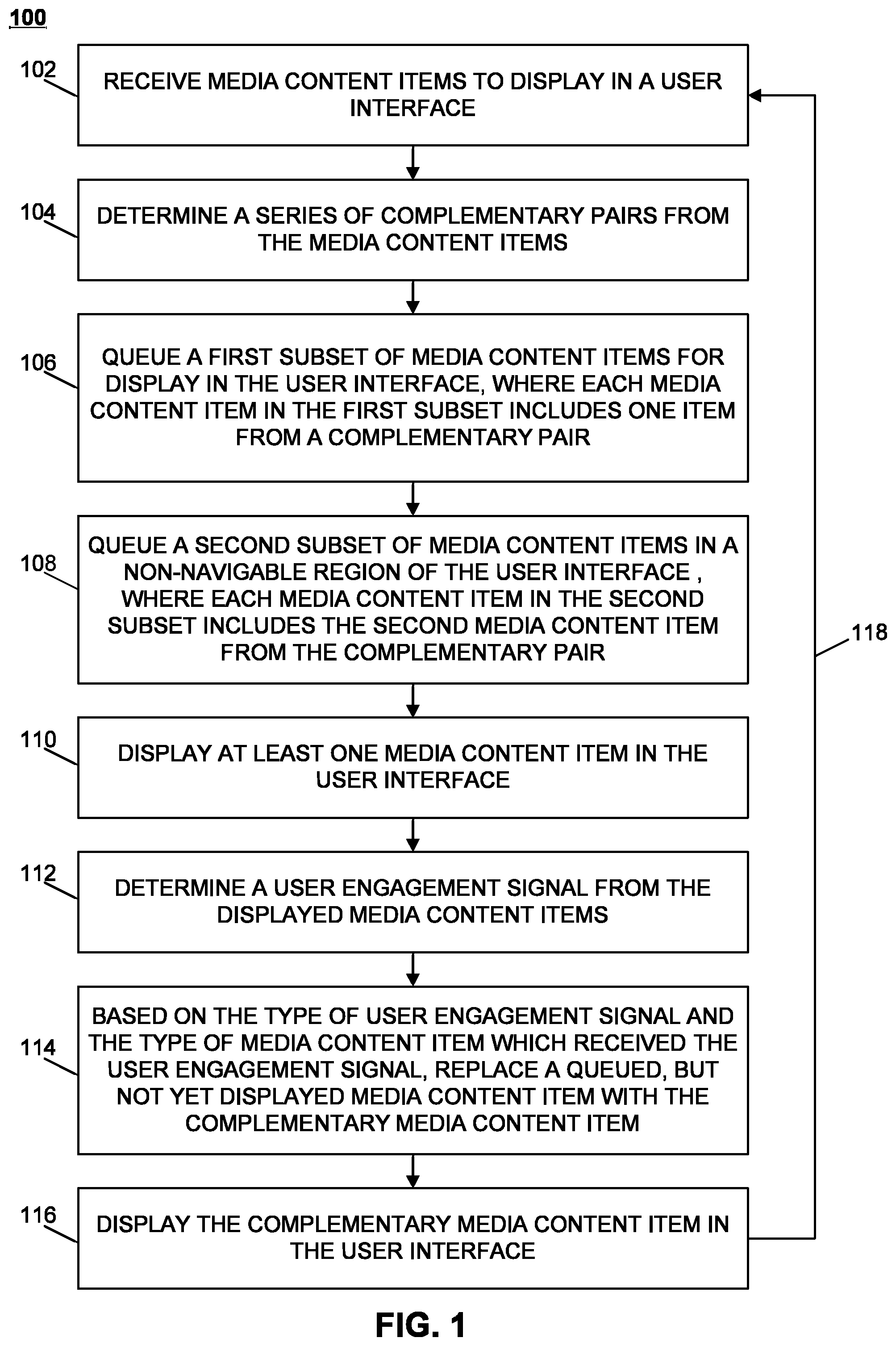 Patent US12309459 Figure 1 – Methods, systems, and media for presenting recommended media content items based on complementary media content item pairs