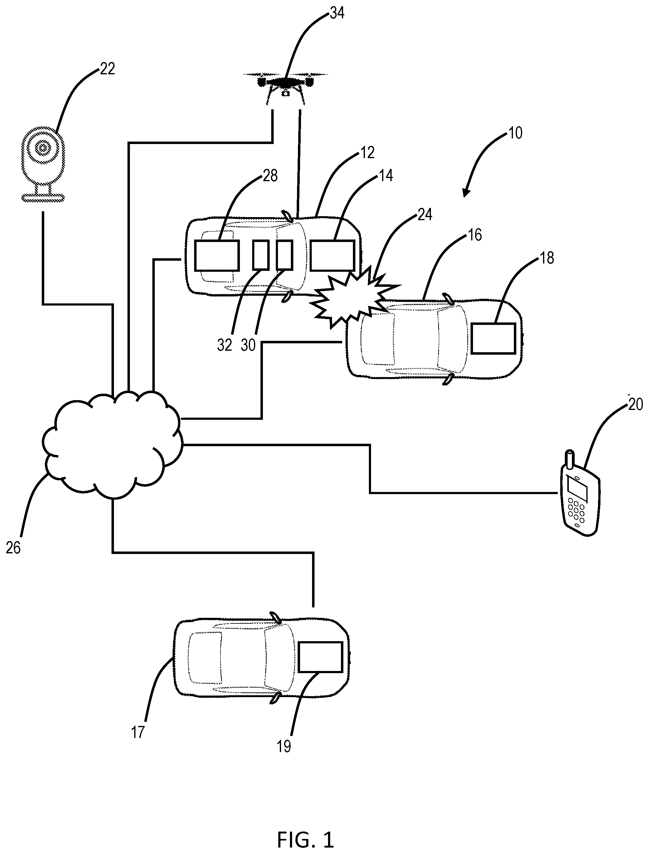 Patent US12309482 Figure 1 – Method and system for collecting evidence following a vehicle incident