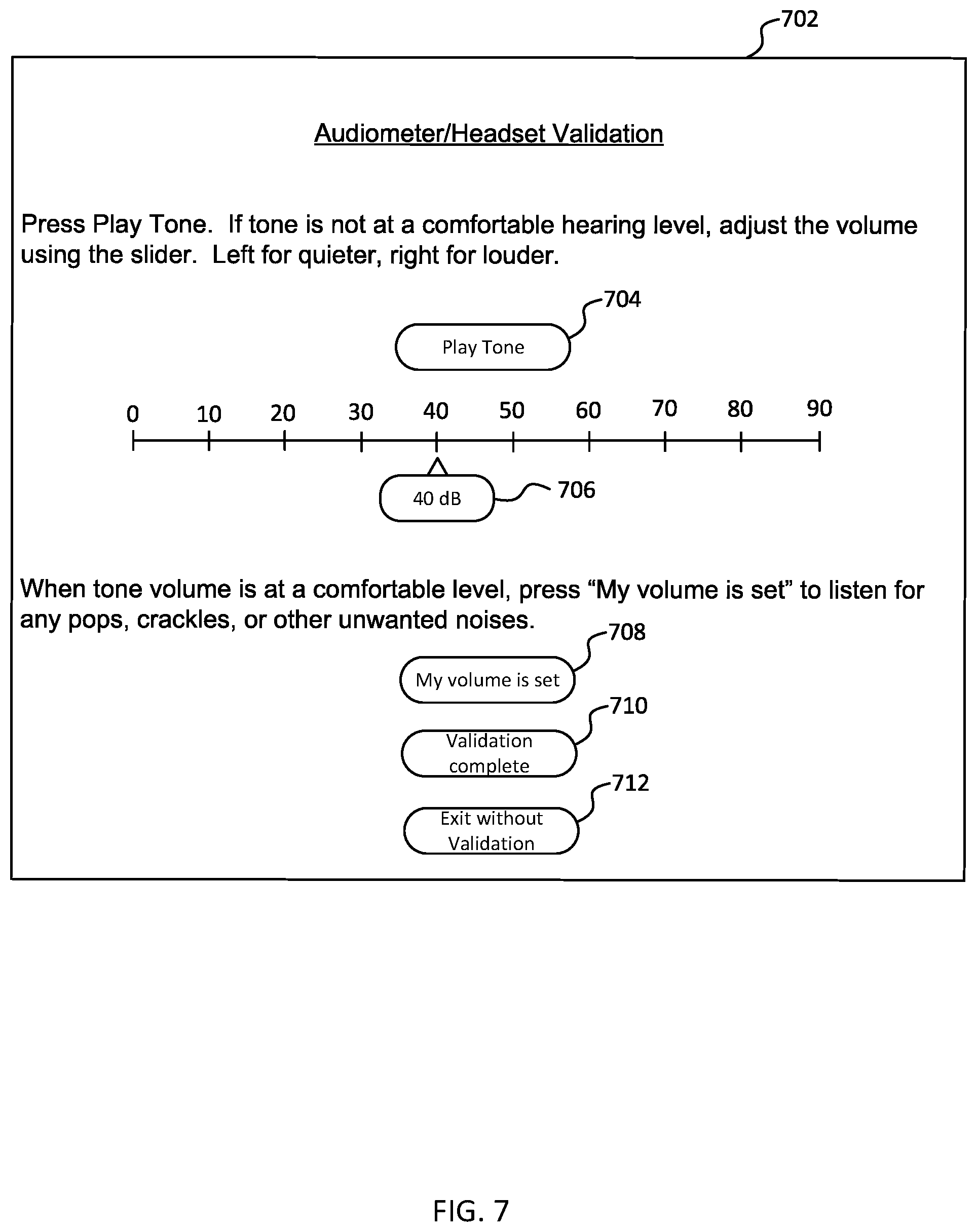 Patent US12309555 Figure 7 – Systems and methods for conducting and validating an audiometric test