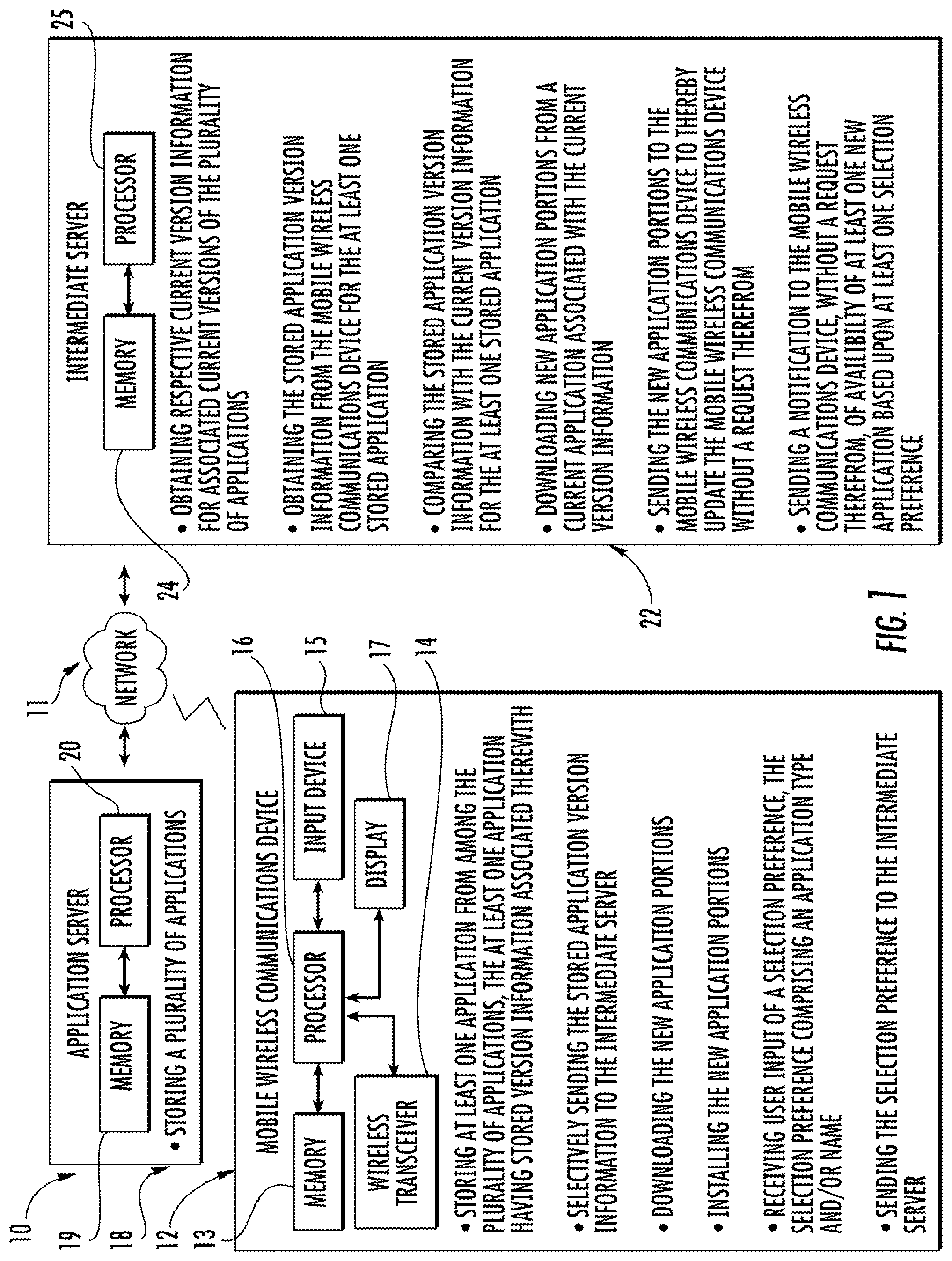 Patent US12309677 Figure 1 – Server for sending new application portions to mobile wireless communications devices and related methods