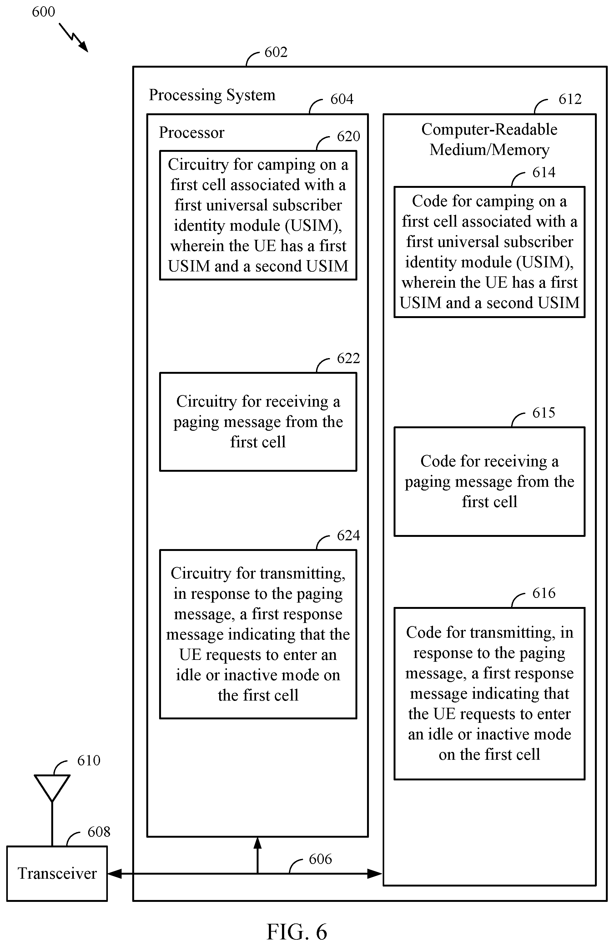 Patent US12309741 Figure 6 – Responding to paging by multiple-universal subscription identity module devices