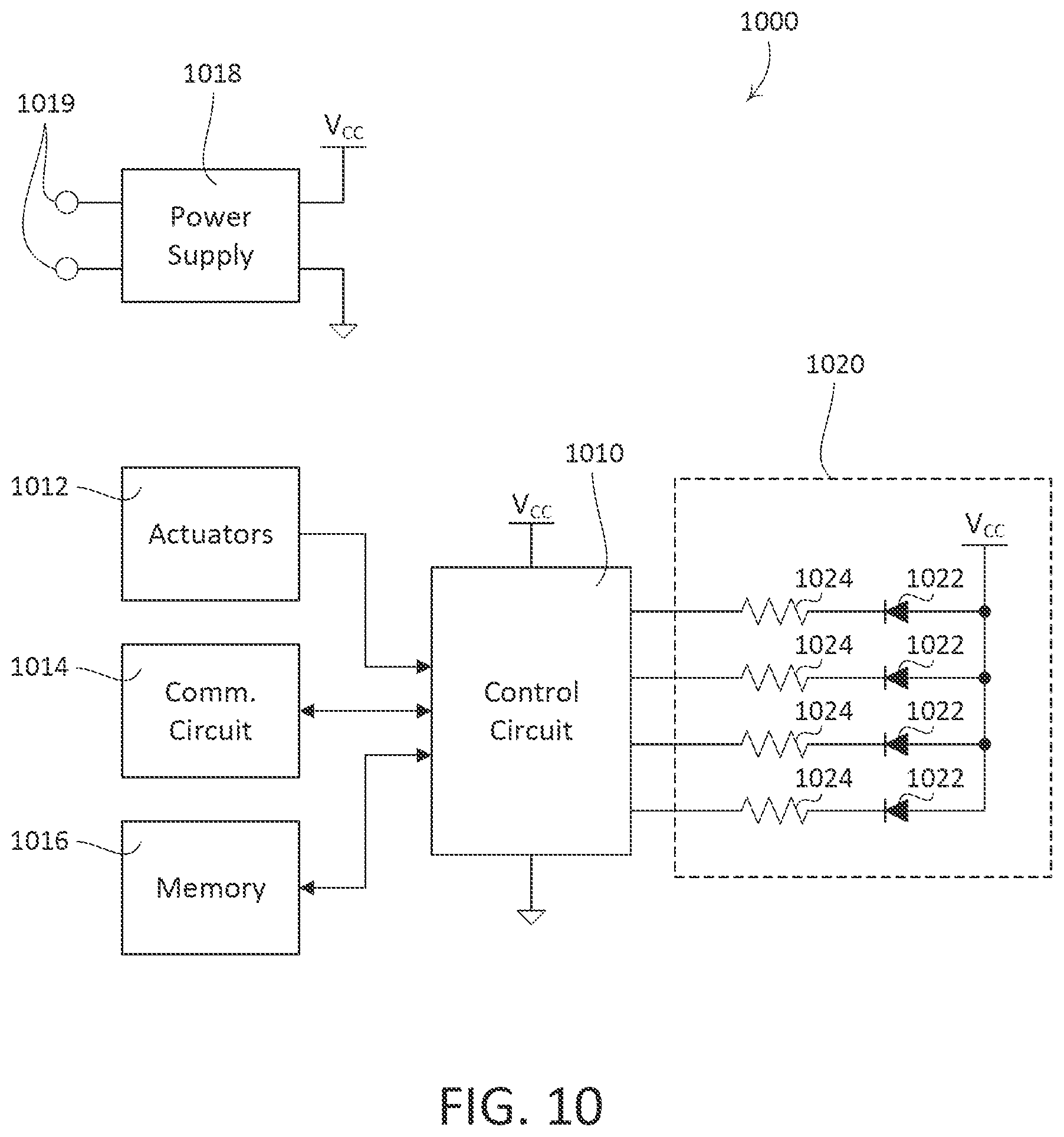 Patent US12309901 Figure 8 – Control device having buttons with metallic surfaces and backlit indicia