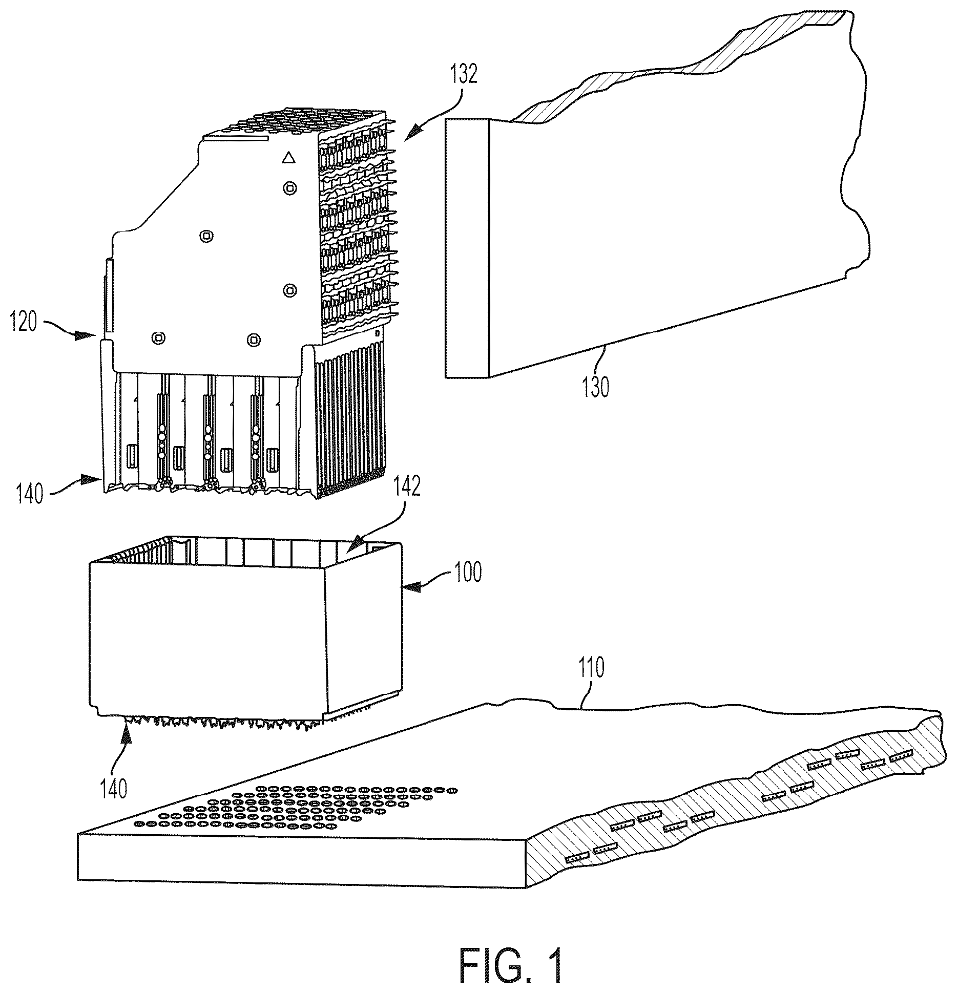 Patent US12309915 Figure 1 – Mating backplane for high speed, high density electrical connector