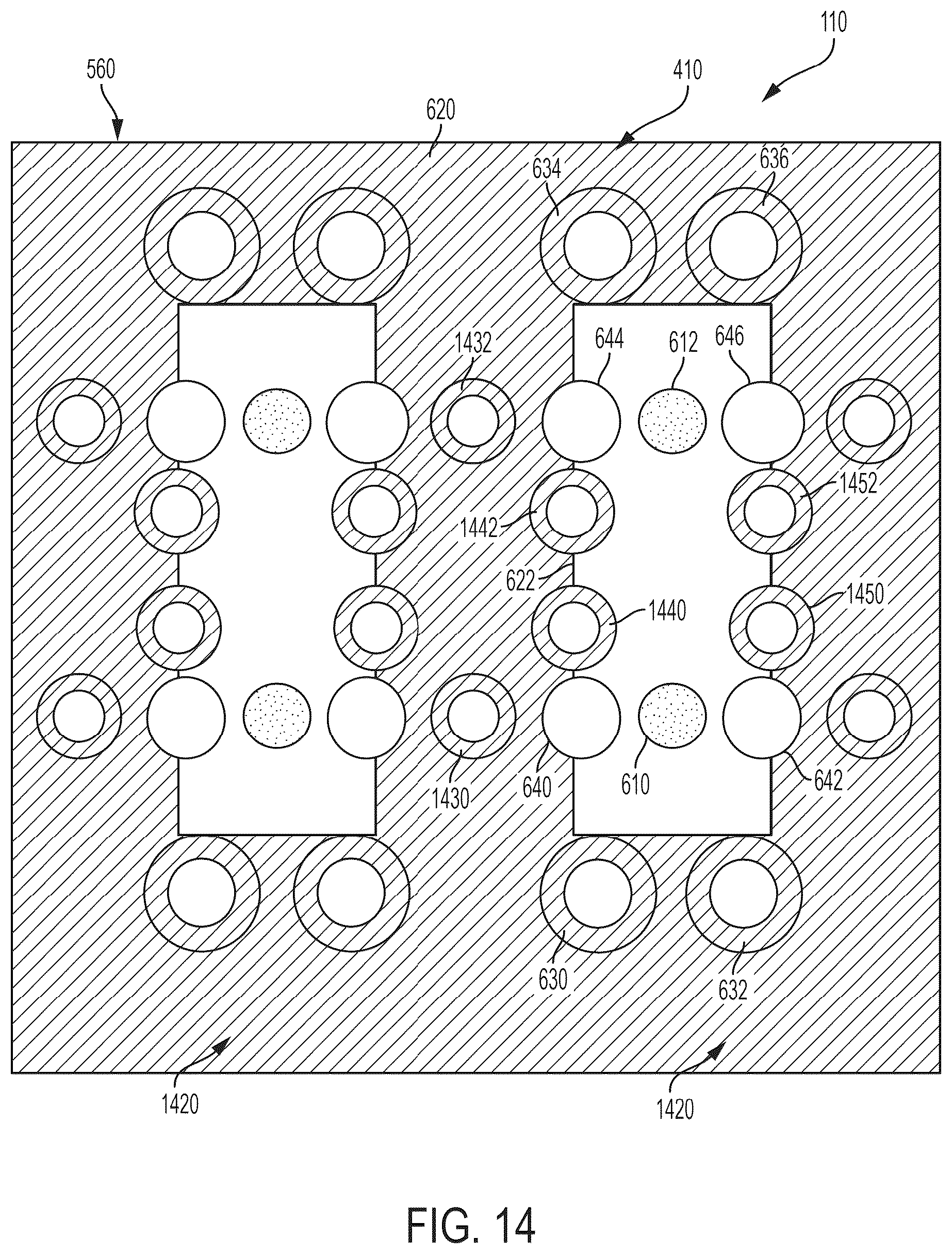 Patent US12309915 Figure 14 – Mating backplane for high speed, high density electrical connector