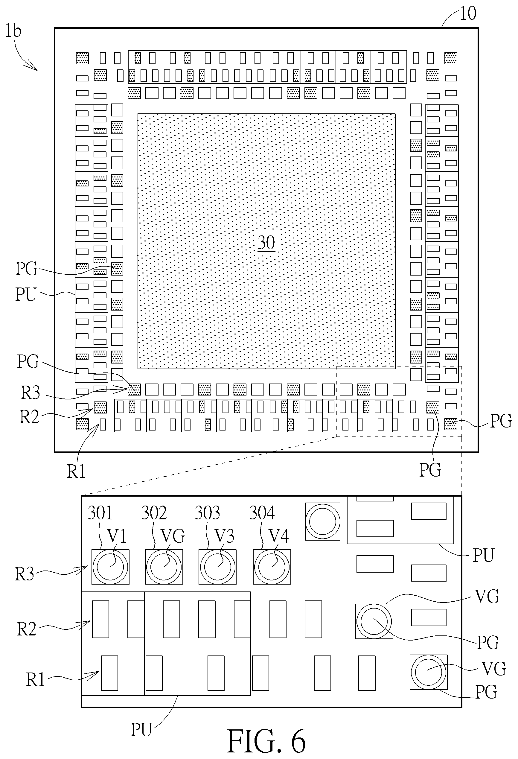 Patent US12309921 Figure 6 – Board-level pad pattern for multi-row QFN packages