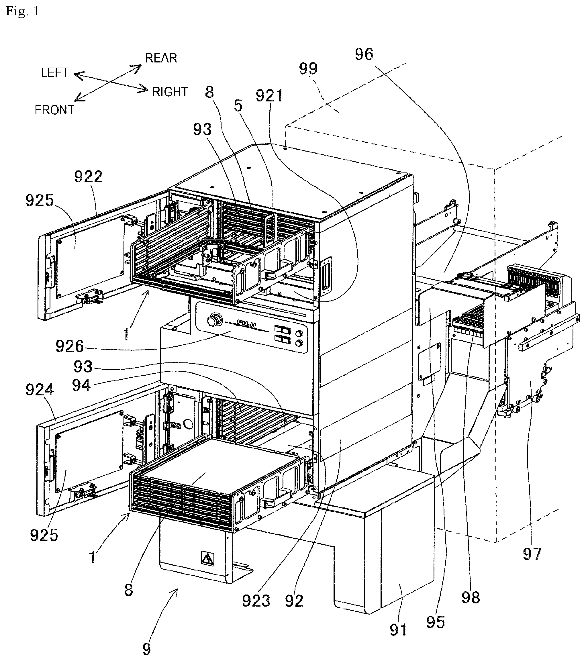 Patent US12309936 Figure 1 – Pallet replacing device