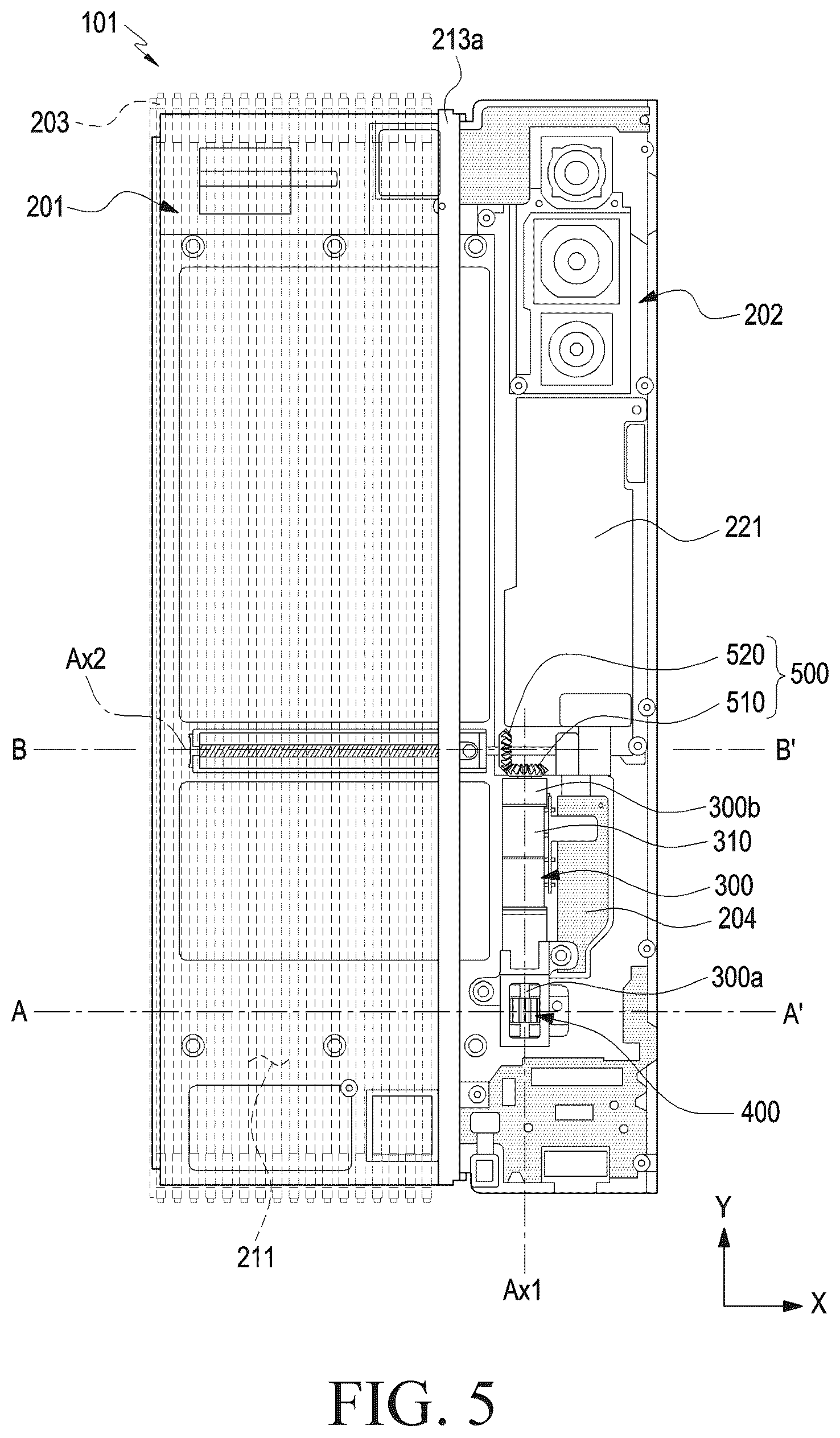 Patent US12309948 Figure 5 – Rollable electronic device including gear assembly