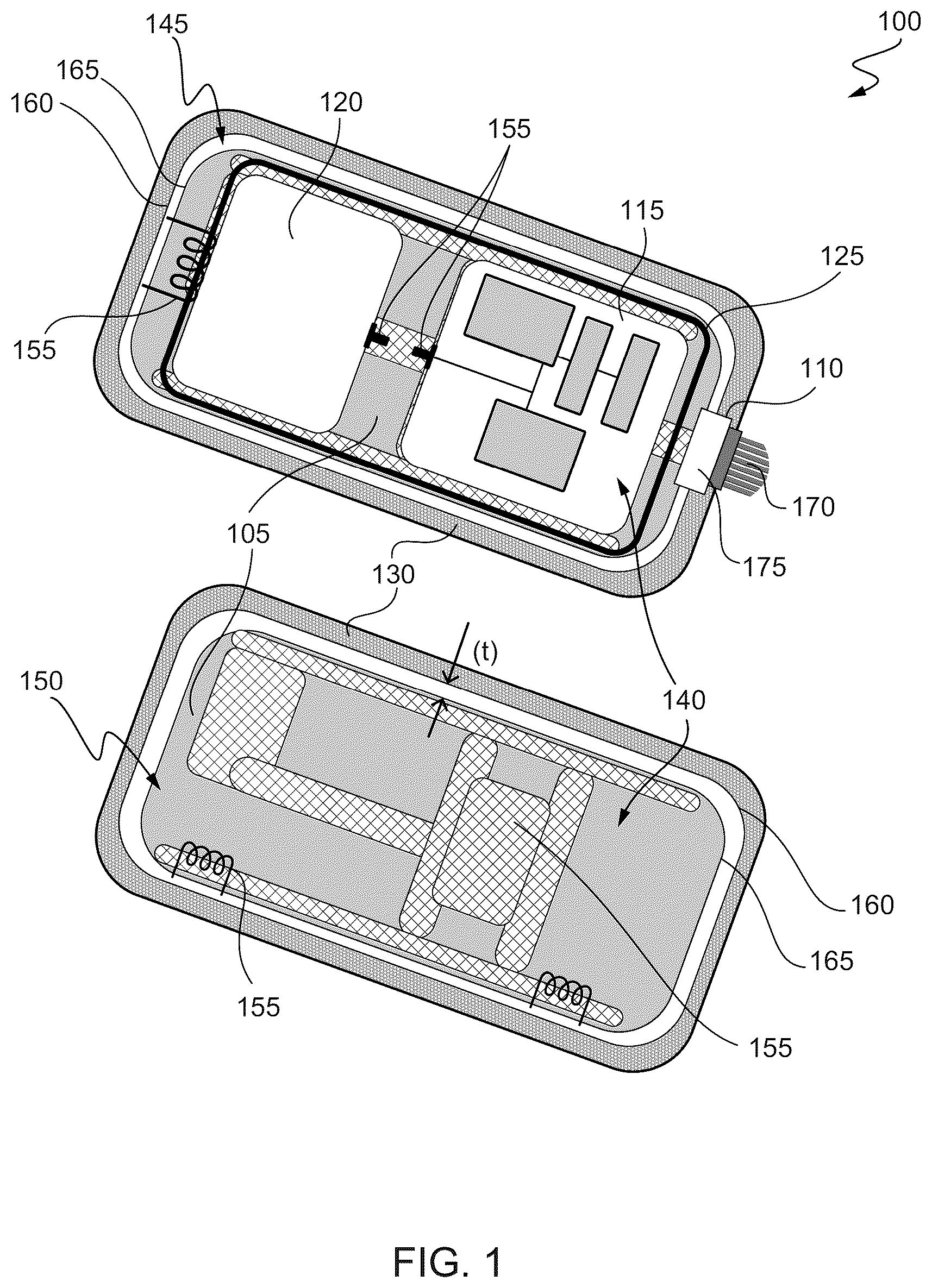 Patent US12309954 — Protective structures with integrated electrical interconnects for active implantable medical devices — Figure 1