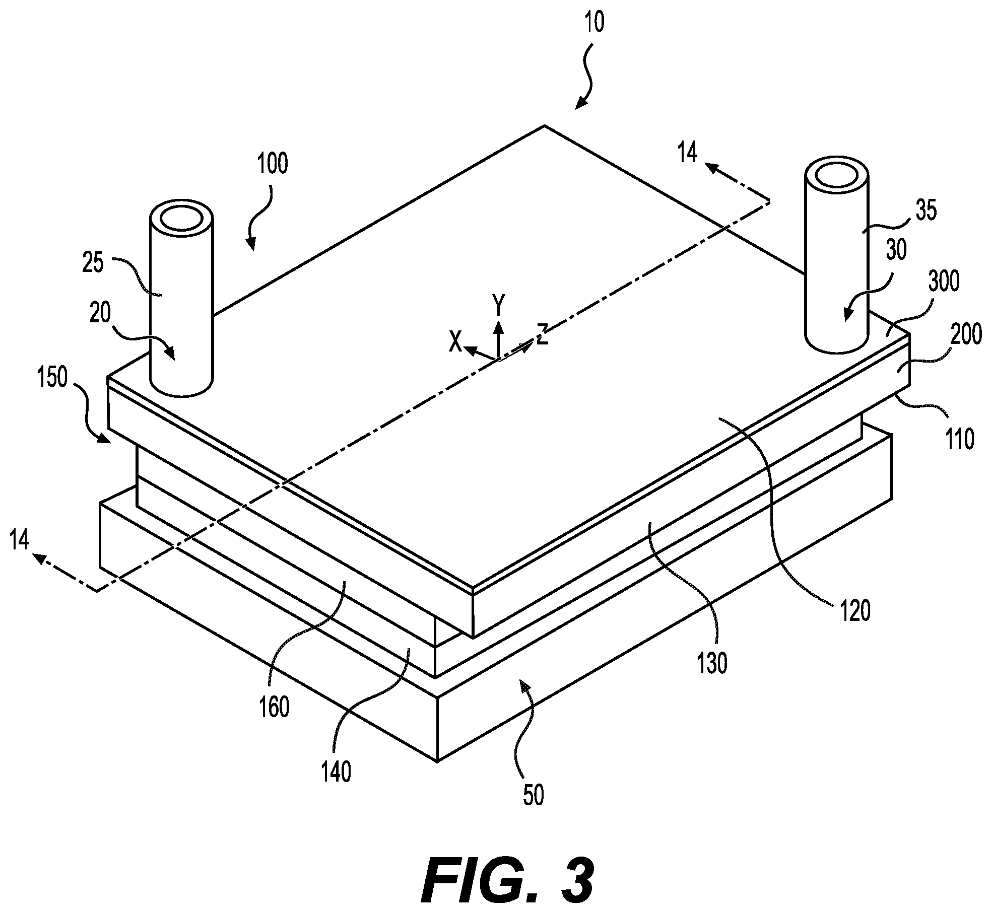 Patent US12309965 Figure 3 – Liquid cooling device mounted on a heat generating electronic component