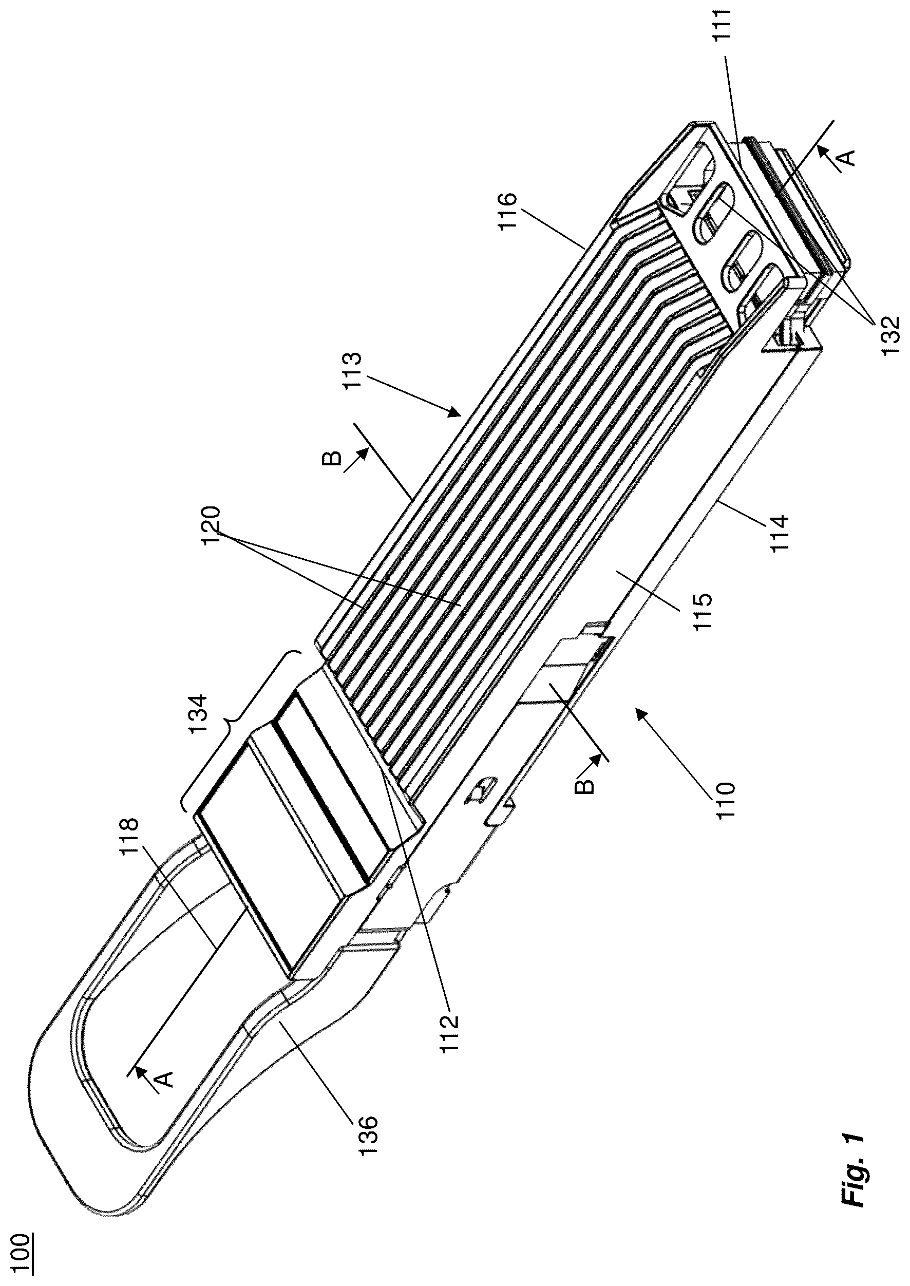 Patent US12309976 Figure 1 – Network interface device having heat dissipating members