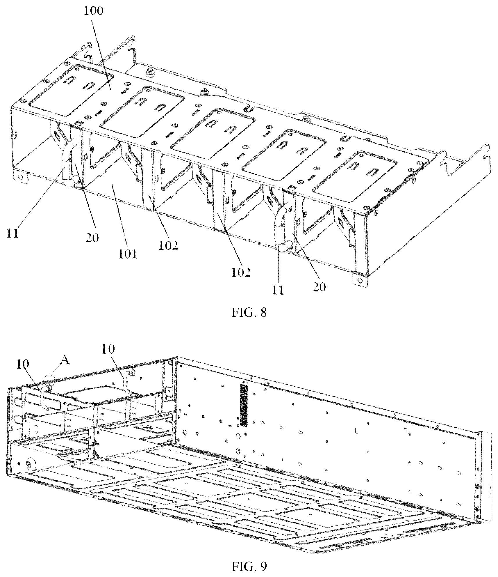 Patent US12309978 Figure 8 – Fan box fan partition plate, fan box module and server