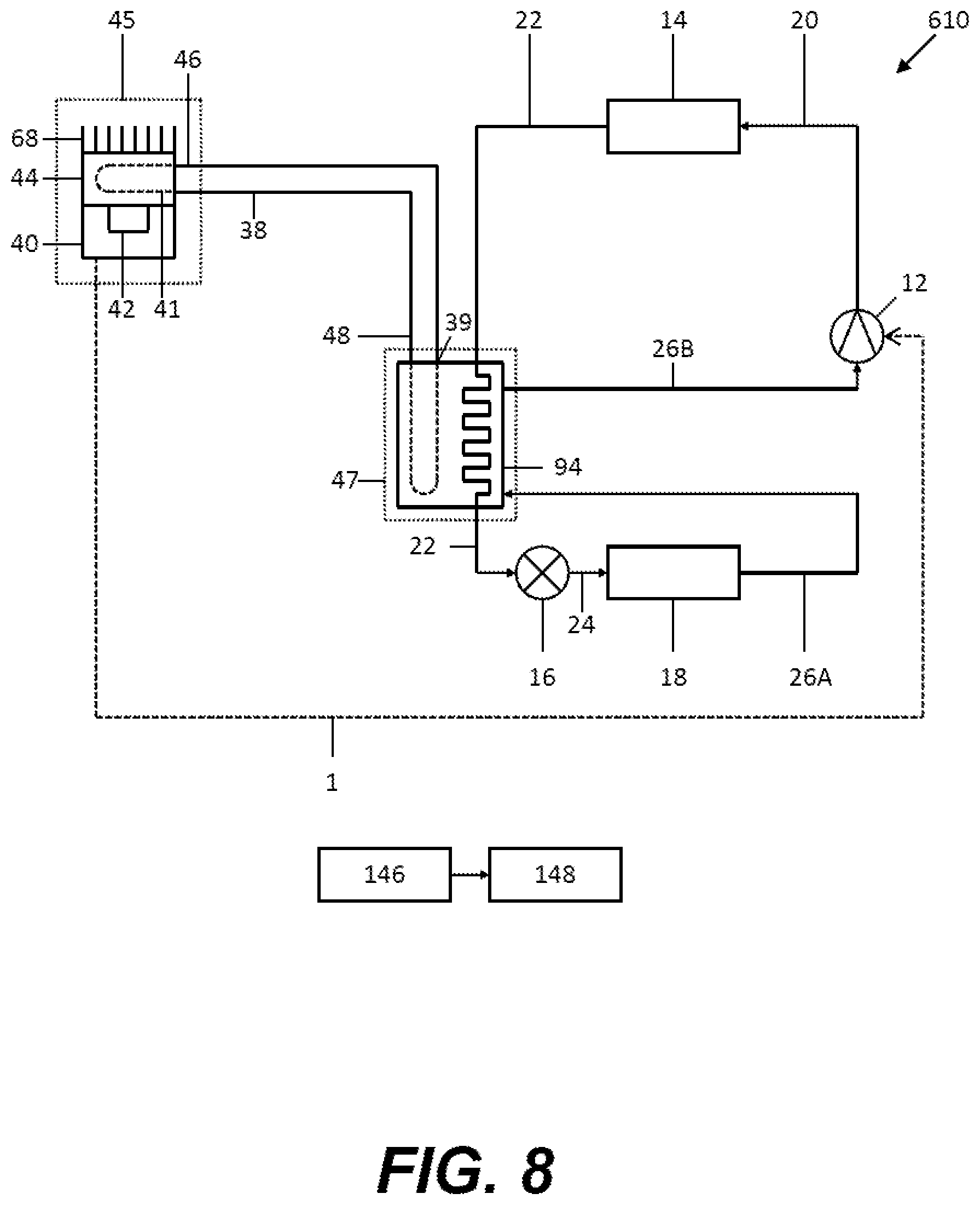 Patent US12309983 Figure 8 – Refrigeration system or a heat pump and method of operating a refrigeration system or a heat pump