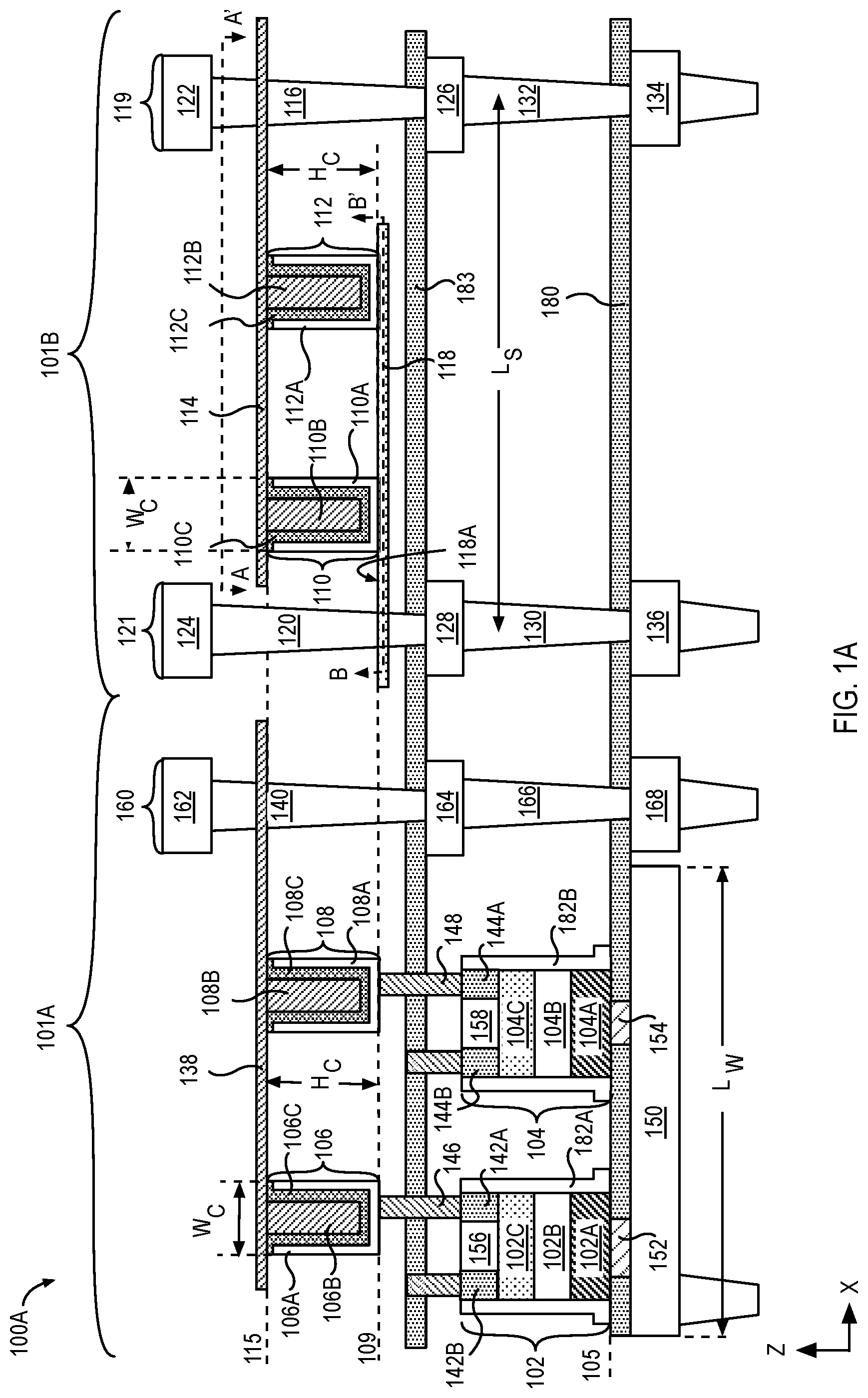 Patent US12310001 Figure 1 – Decoupling capacitors and methods of fabrication