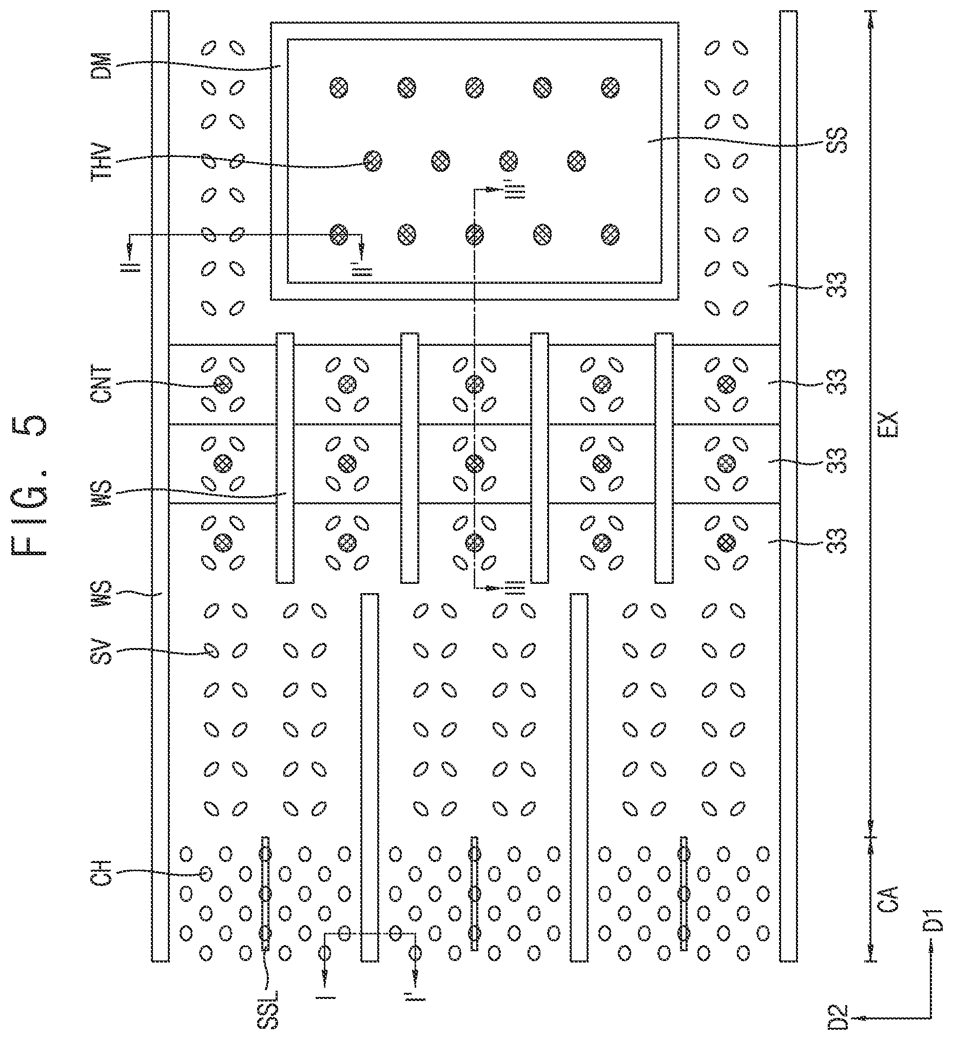 Patent US12310019 Figure 5 – Semiconductor device including dam structure having air gap and electronic system including the same