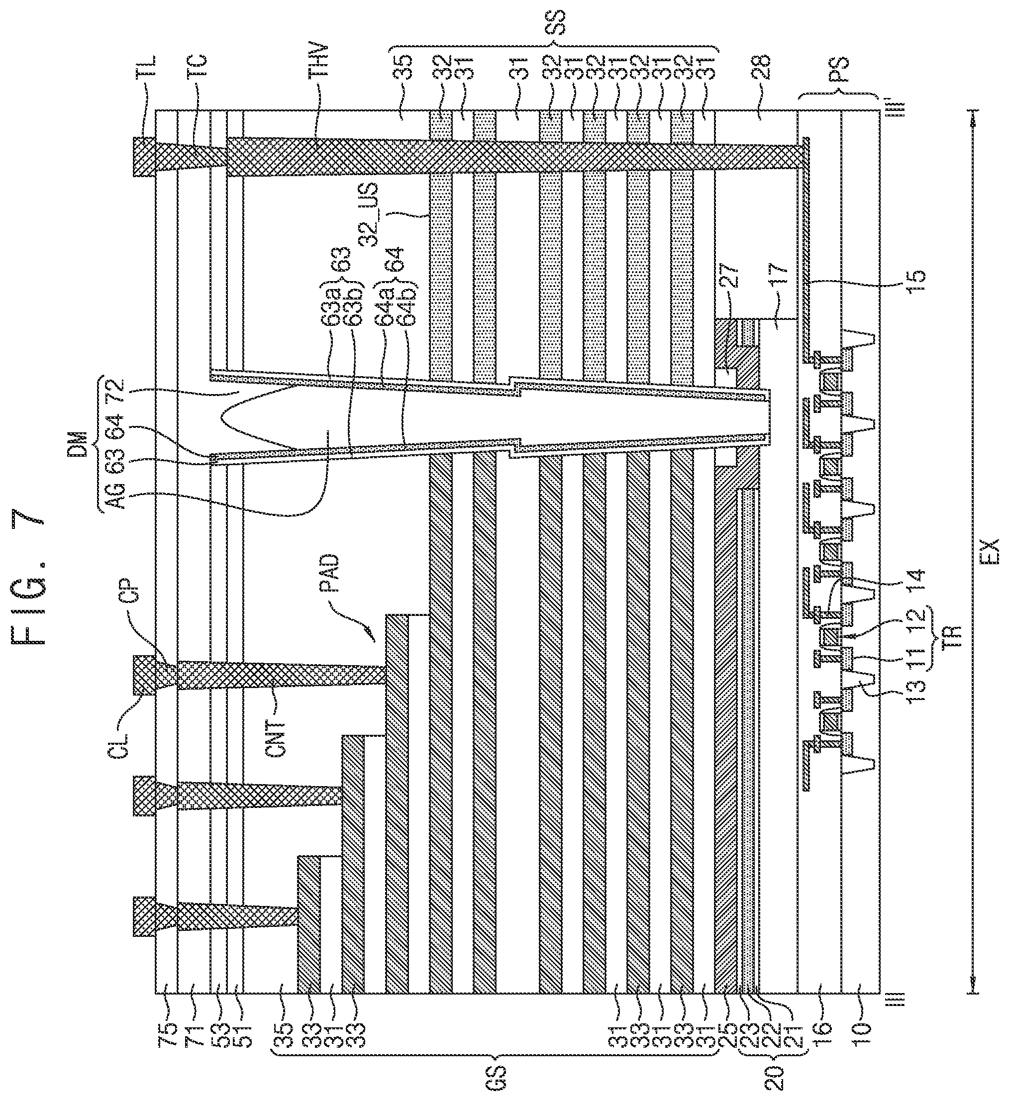 Patent US12310019 Figure 7 – Semiconductor device including dam structure having air gap and electronic system including the same