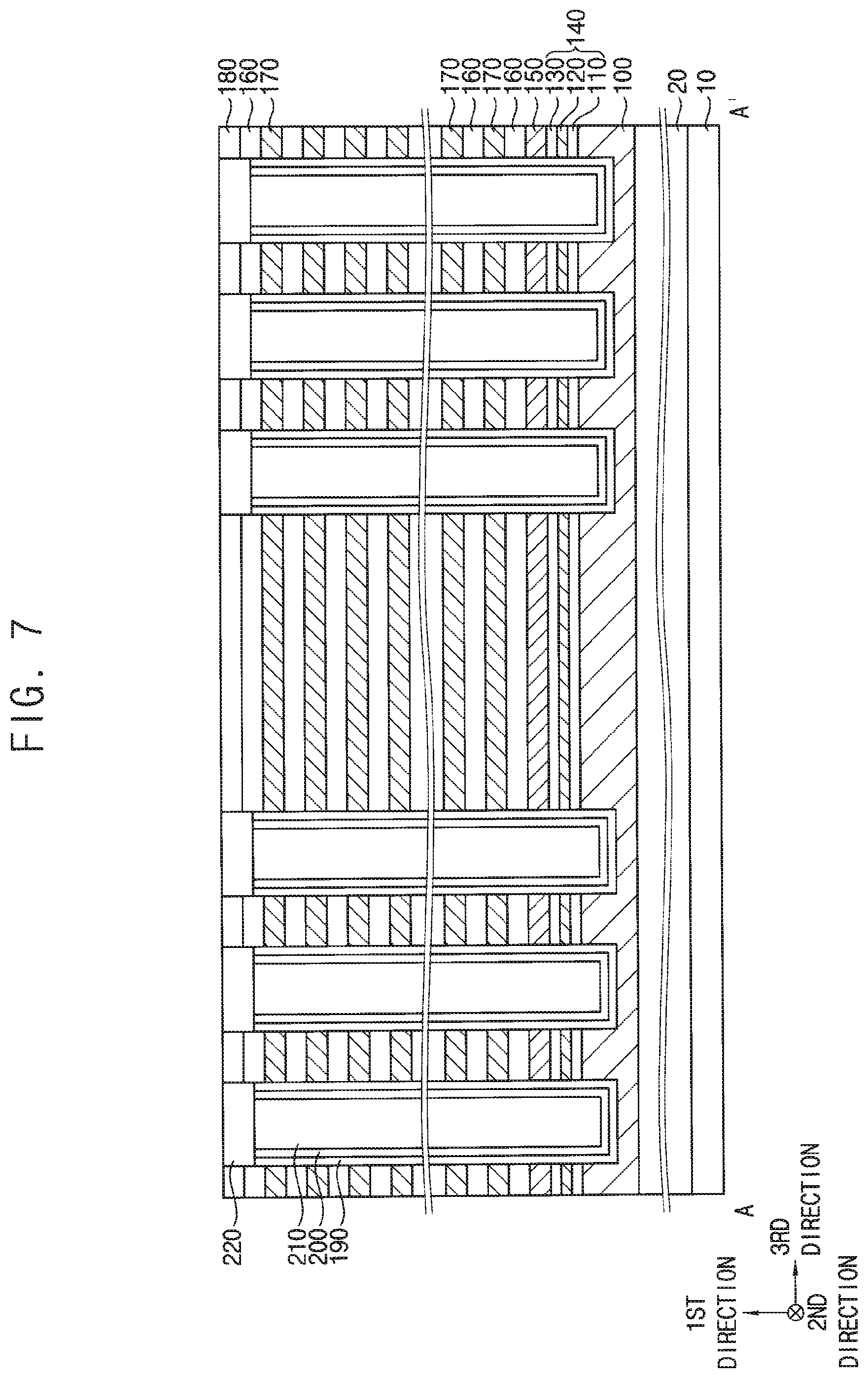 Patent US12310021 Figure 8 – Vertical memory device with multiple support layers