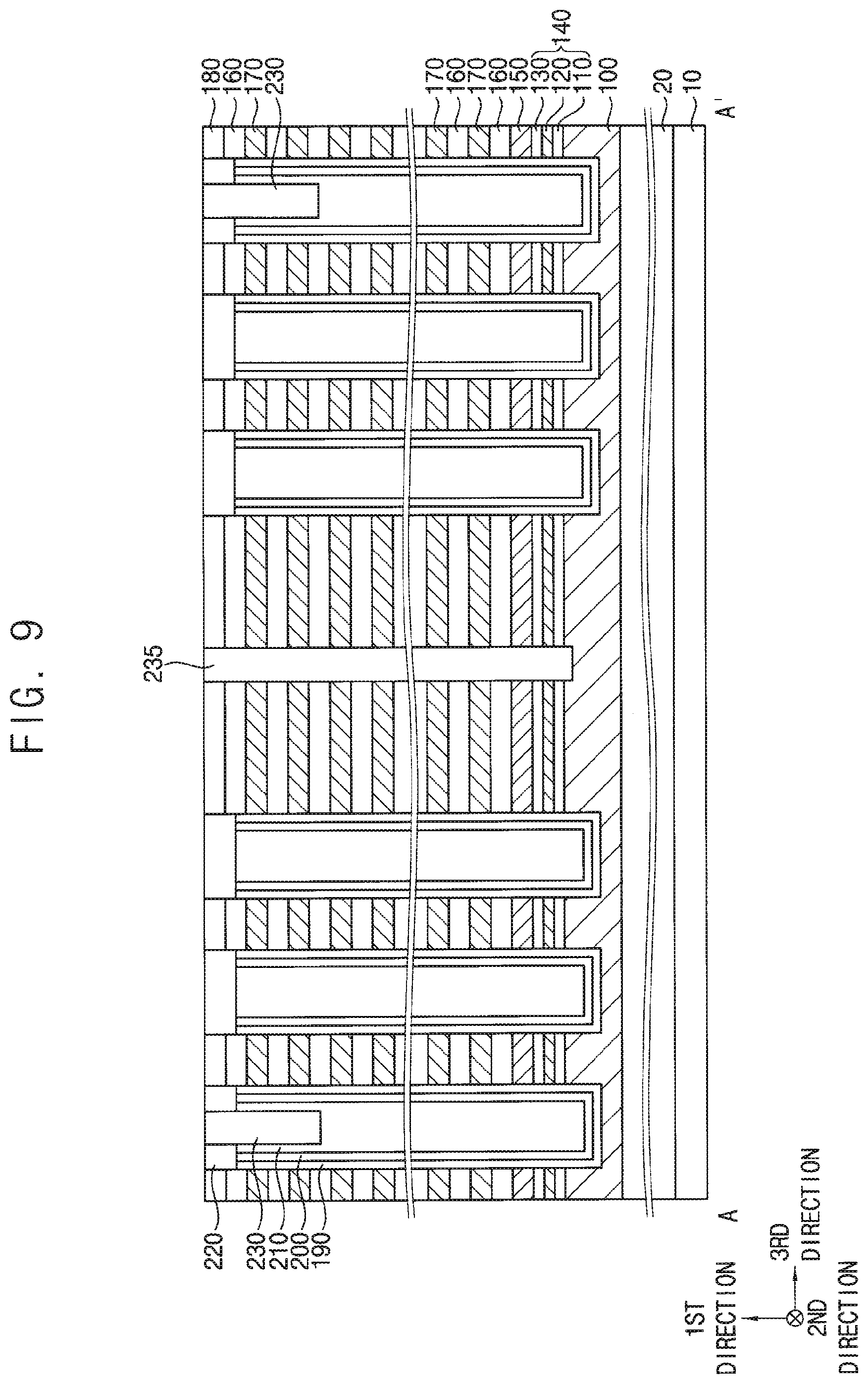 Patent US12310021 Figure 10 – Vertical memory device with multiple support layers