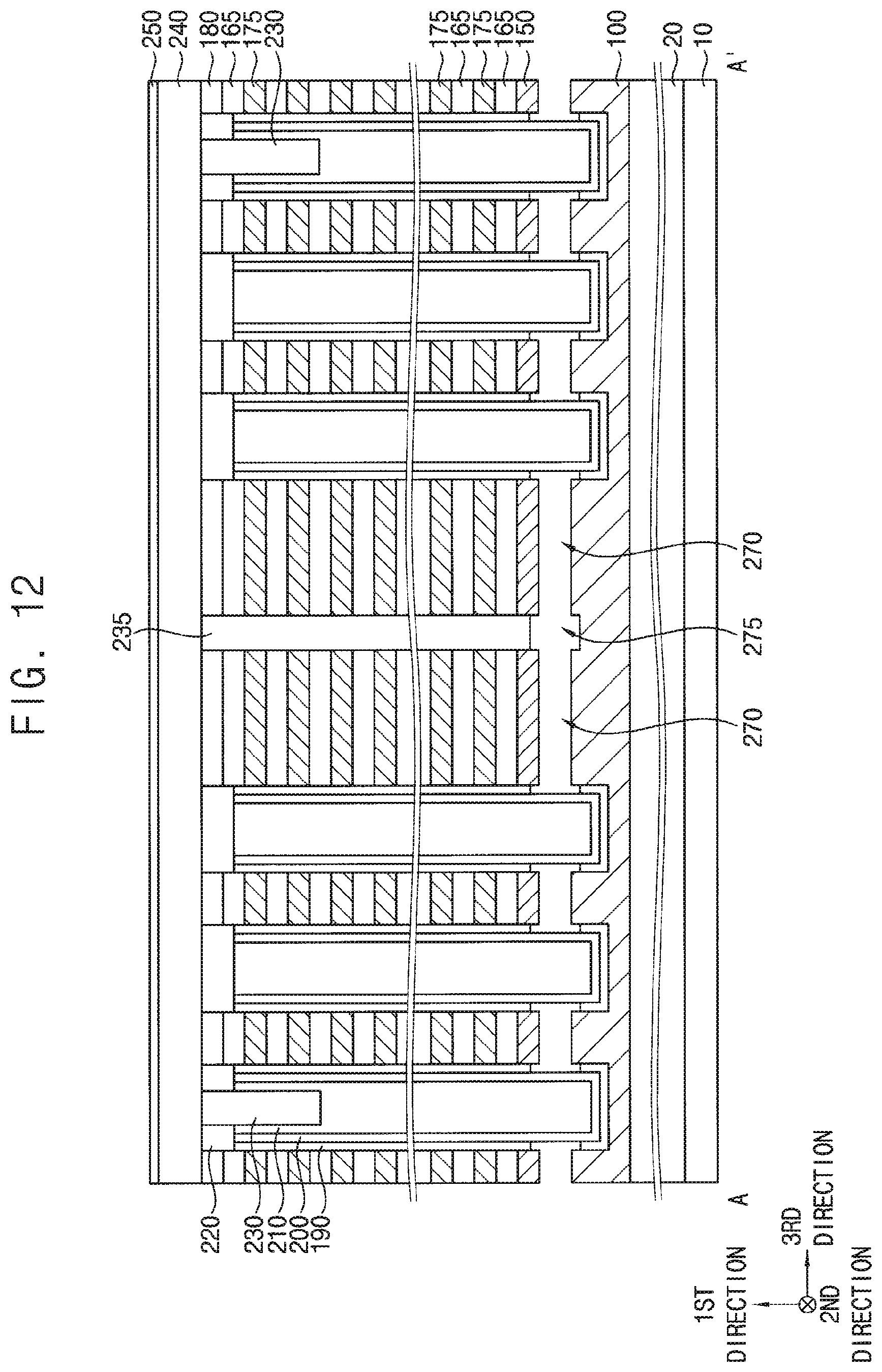 Patent US12310021 Figure 13 – Vertical memory device with multiple support layers