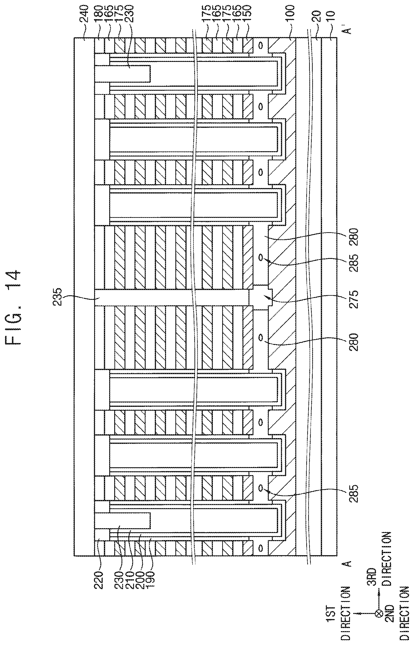 Patent US12310021 Figure 15 – Vertical memory device with multiple support layers