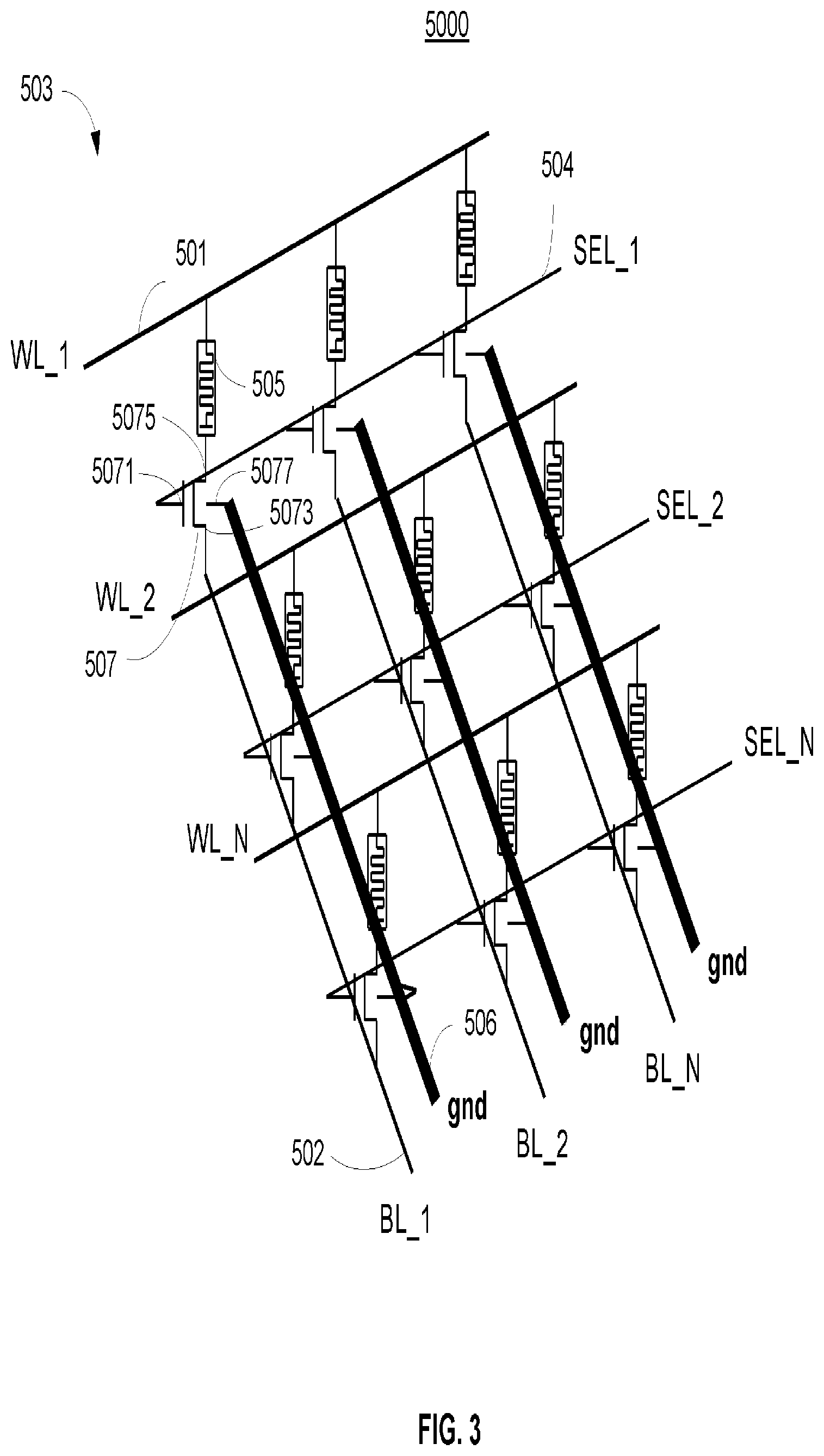 Patent US12310033 Figure 3 – Crossbar array circuit with parallel grounding lines