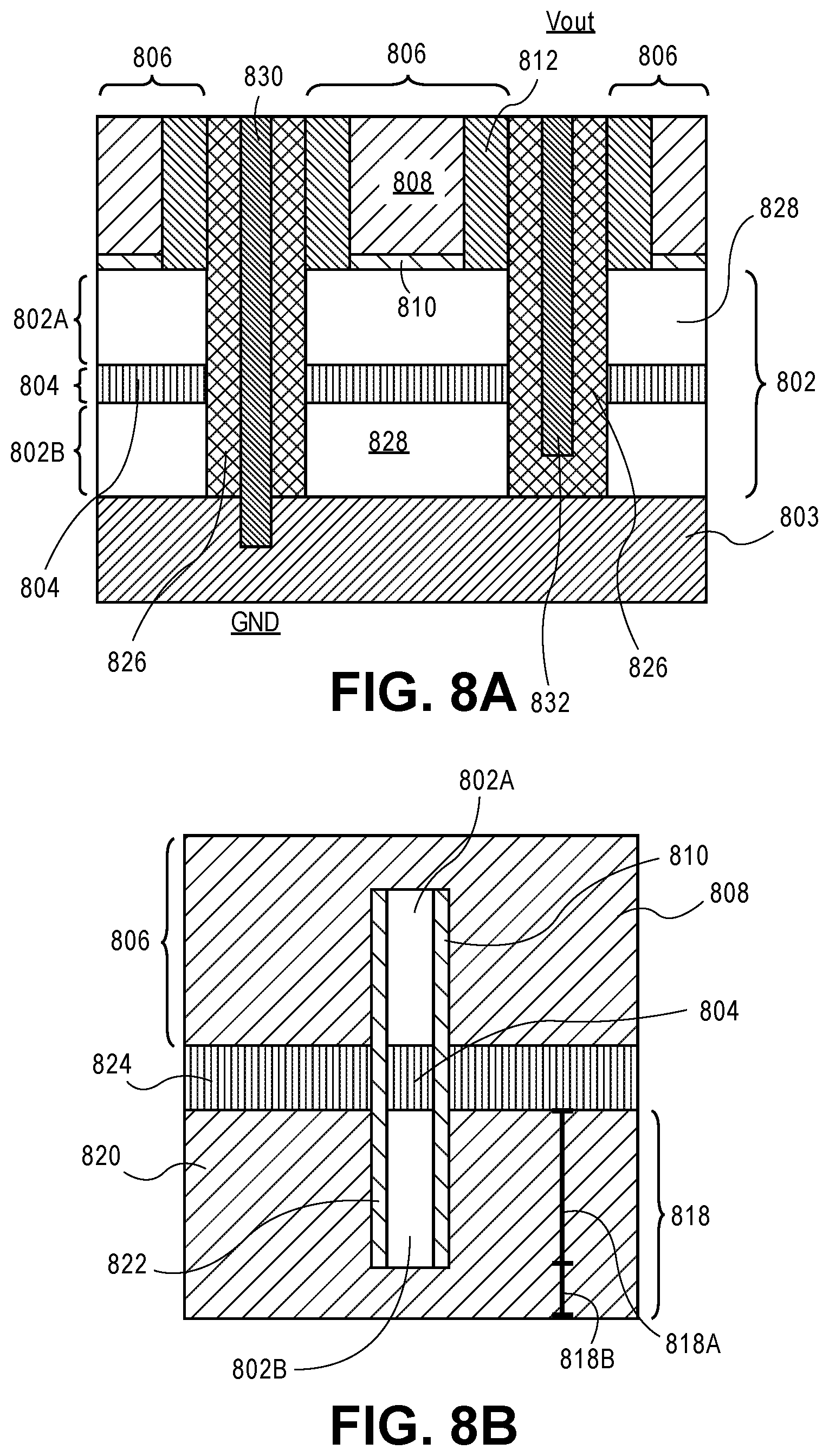 Patent US12310044 Figure 8 – Vertical integration scheme and circuit elements architecture for area scaling of semiconductor devices