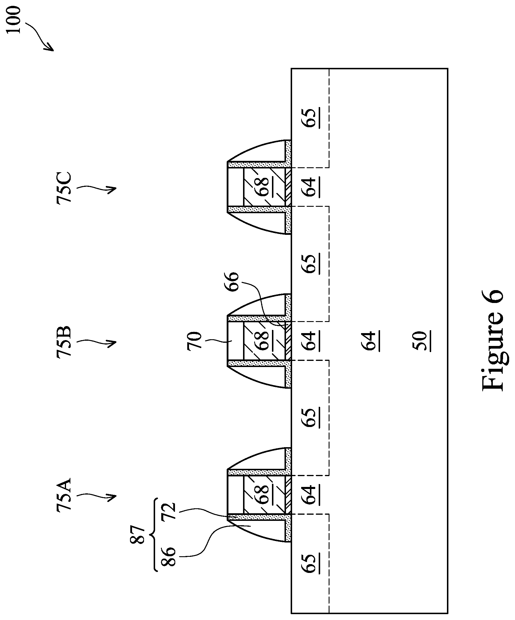 Patent US12310051 Figure 6 – Fin field-effect transistor device having contact plugs with re-entrant profile